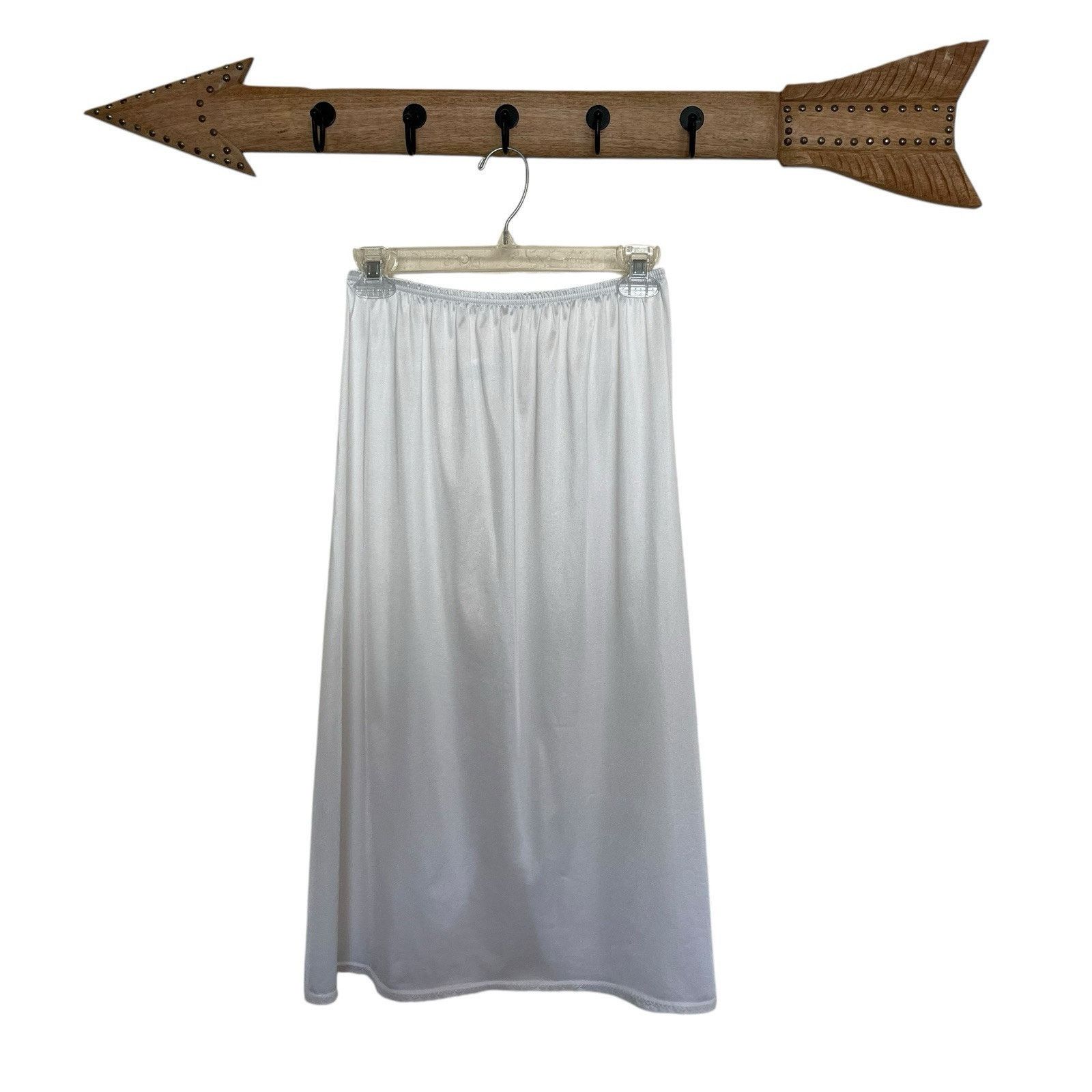 Vintage Vanity Fair | Vintage White Skirt Long Slip Slit Lace 27” Size ONE SIZE - 1 Thumbnail