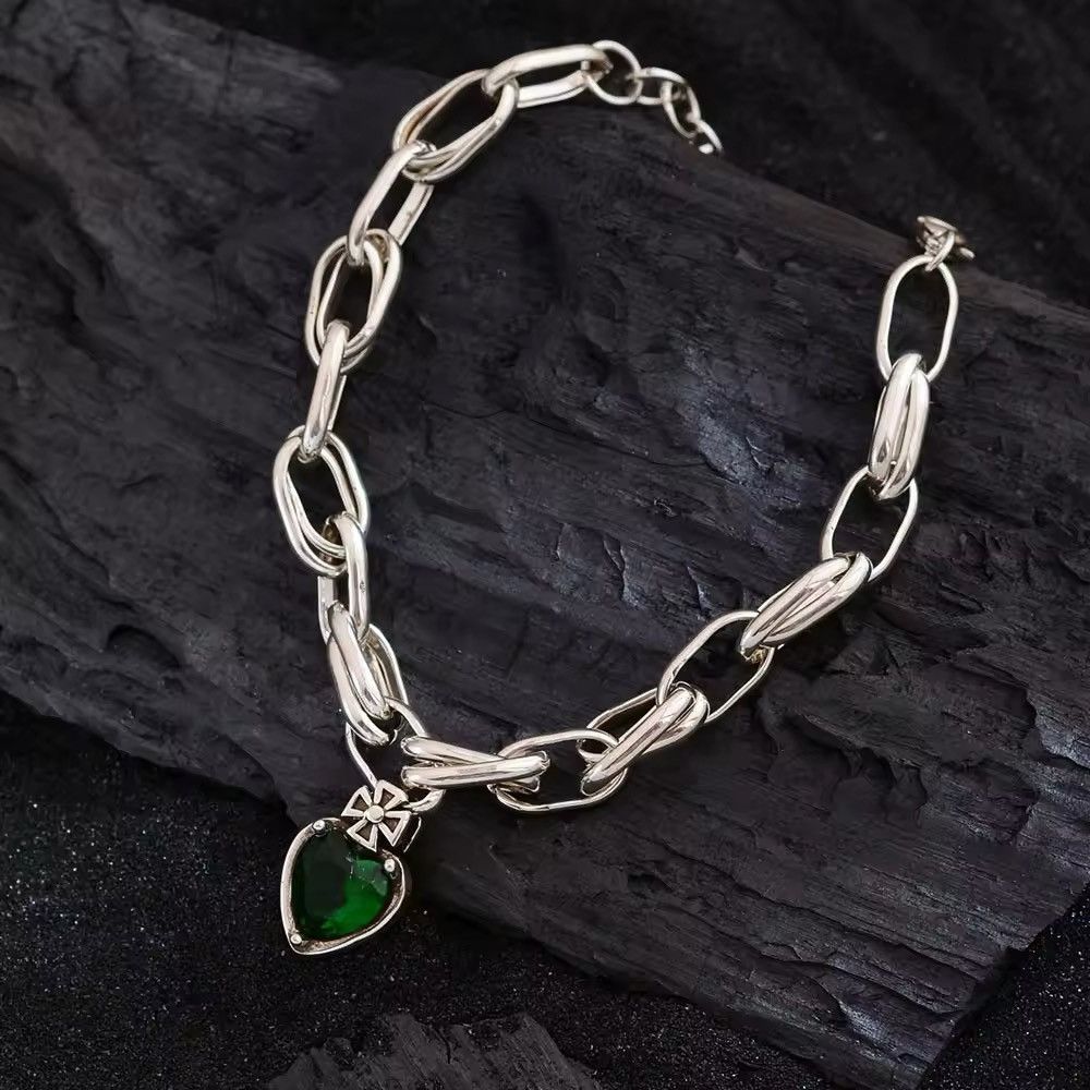 Jewelry Love Heart Shiny Green Crystal Bracelet Size ONE SIZE - 5 Thumbnail