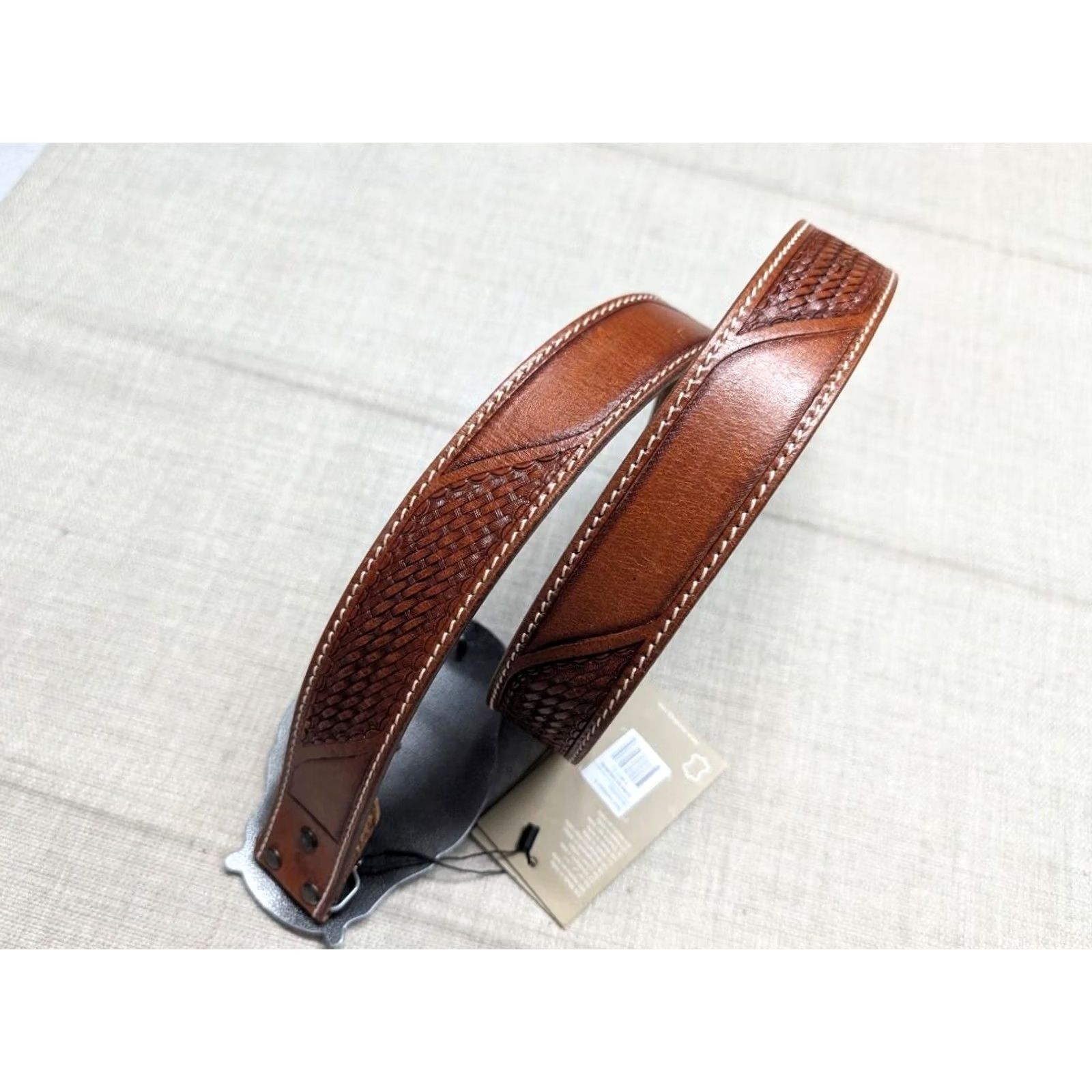 Vintage VINTAGE Myra belt Western Belt Unisex Adults 38 brown Tooled cowhide leather buckle belt 1-1/2" width Size 38 - 7 Thumbnail