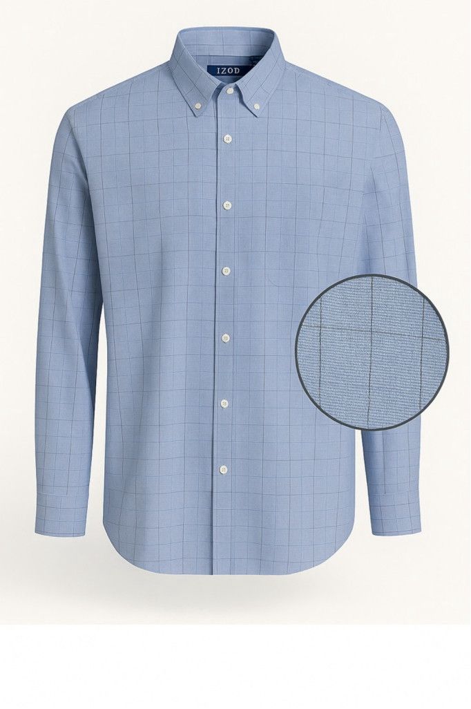 Izod IZOD Classic Fit Blue Grid Button-Down Shirt XL Size US XL / EU 56 / 4 - 3 Thumbnail