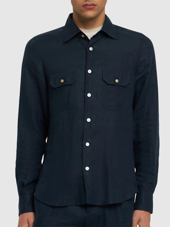 Kiton o1lsvrm0425 Linen Shirt in Blue Size US M / EU 48-50 / 2 - 4 Thumbnail