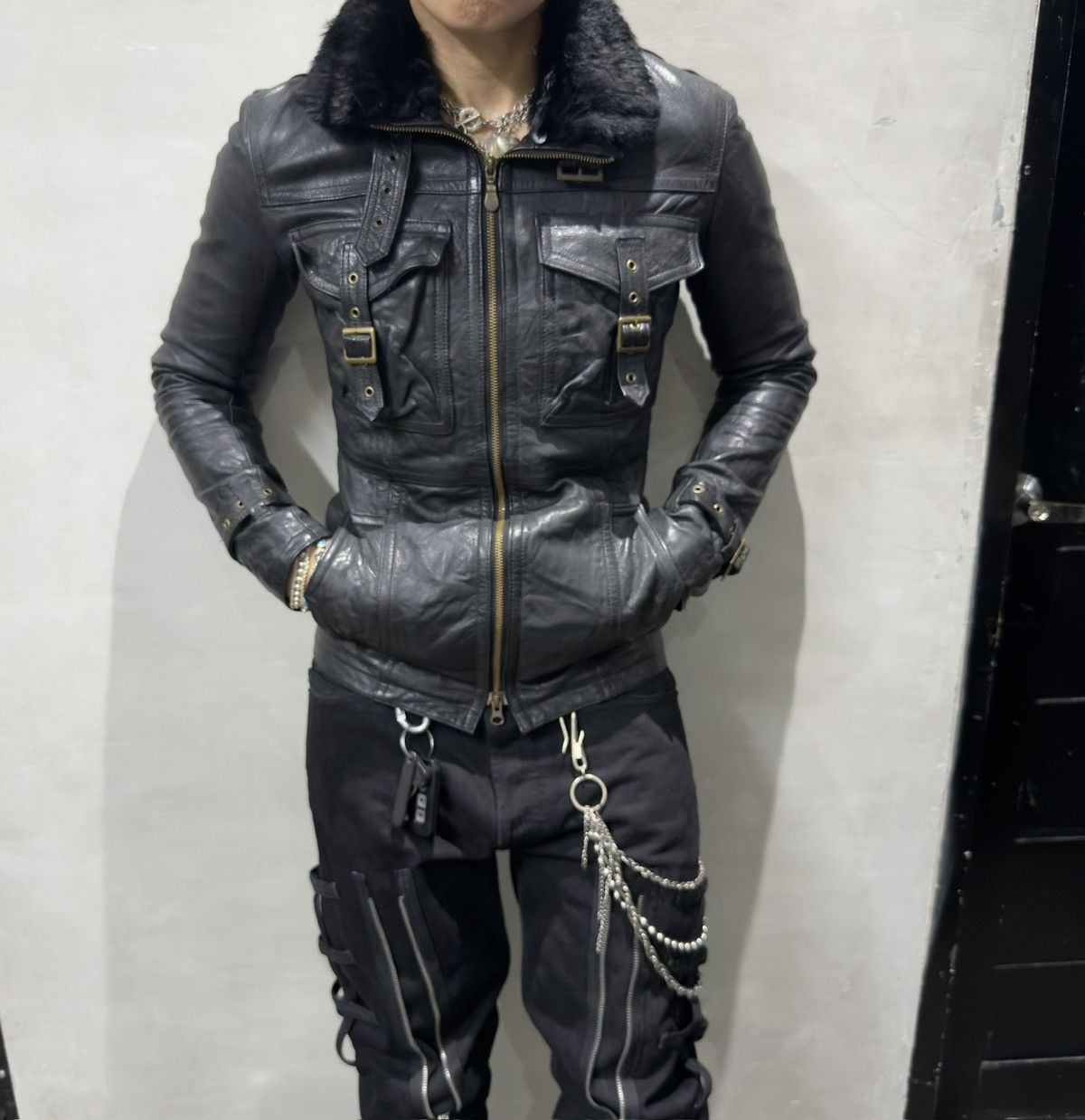 Tornado Mart Rare Tornado Mart Japan Fur Buckled Leather Jacket Size US M / EU 48-50 / 2 - 3 Thumbnail