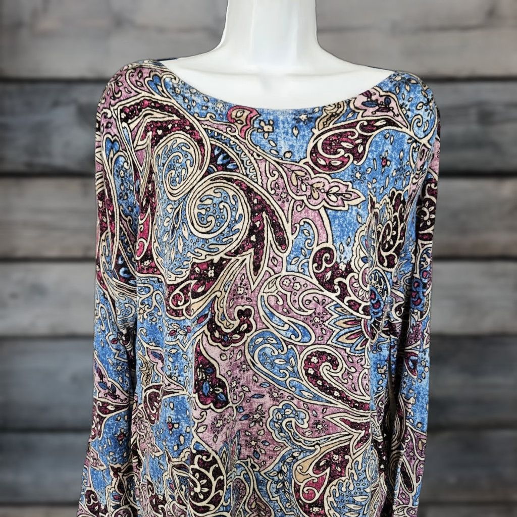 Vintage Chico's Womens Sweater L Blue Purple Paisley Long Sleeve Rayon Blend Pullover Adults Womens Size L / US 10 / IT 46 - 1 Thumbnail