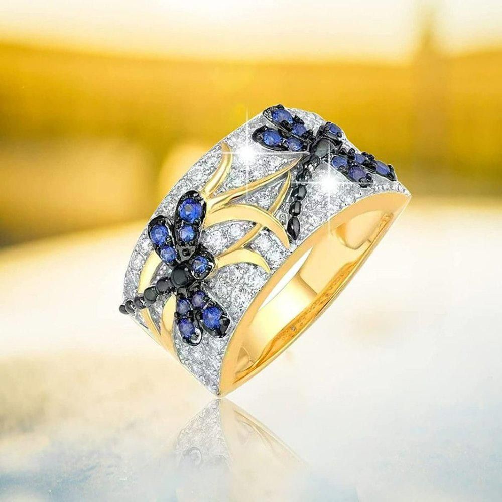 Designer Blue Dragonfly Inlaid Crystal Gold Ring - Size 6 Size ONE SIZE - 9 Thumbnail