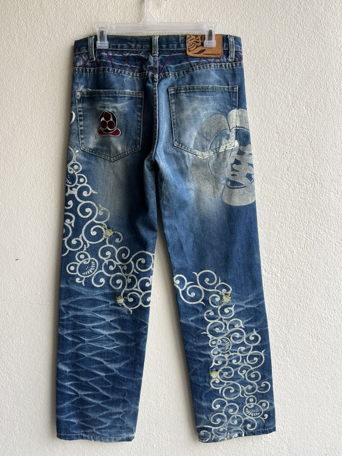 Vintage Dirty Mud SANMARUICHI Distress Frog Embroidery Denim Jeans Size US 30 / EU 46 - 3 Thumbnail