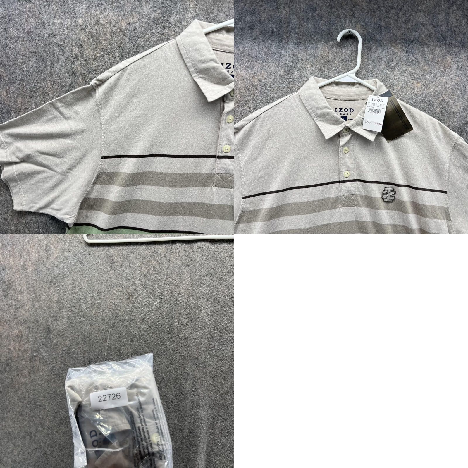 Izod IZOD Polo Shirt Men Large Khaki Green Striped Polyester Mistletoe Golf Golfer Size US L / EU 52-54 / 3 - 9 Thumbnail