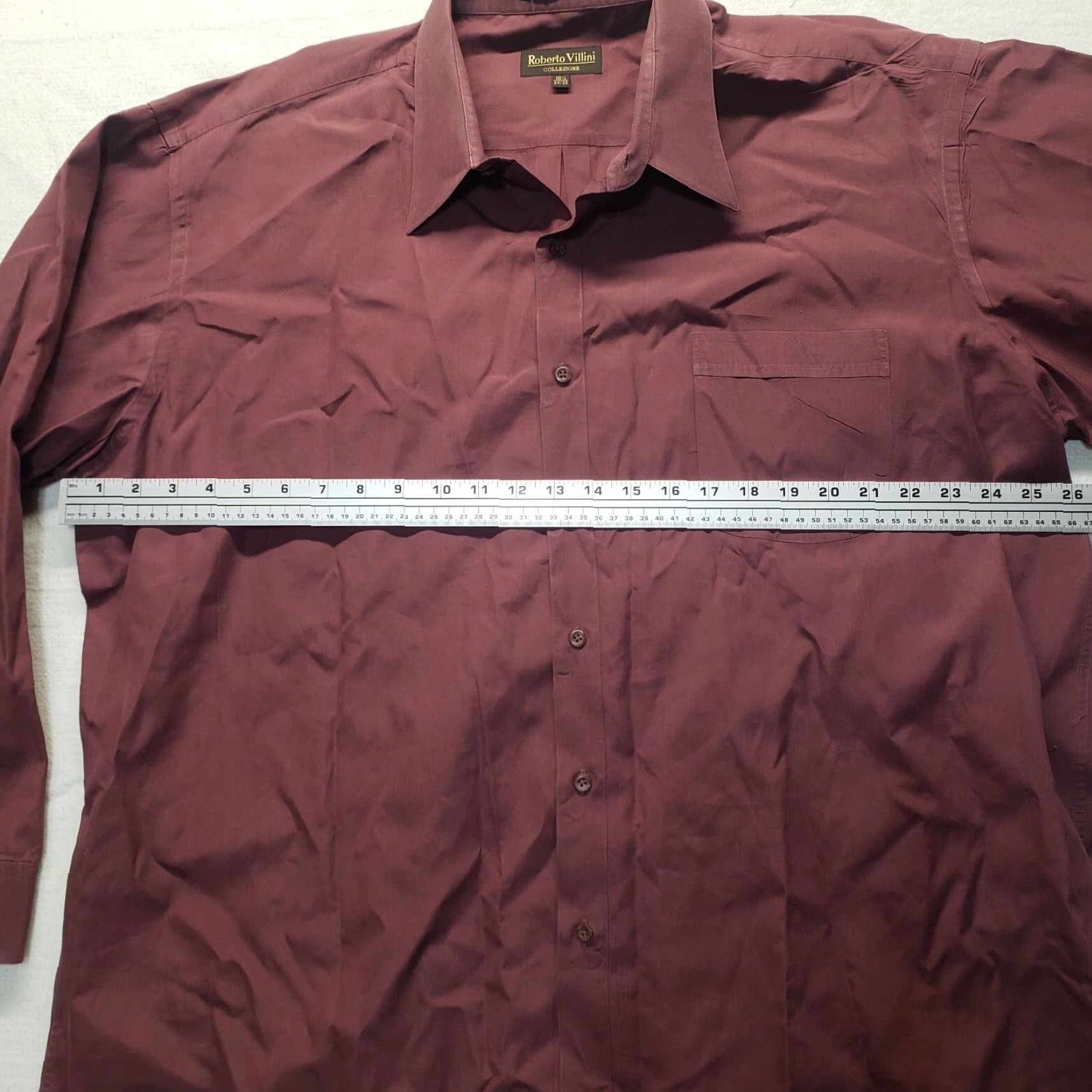 Vintage Roberto Villini Shirt Dress Shirt Long Sleeve Adult Men 18.5 Red 100% Cotton Solid Button Up Burgundy Spread Collar Mens Size US XXL / EU 58 / 5 - 4 Thumbnail