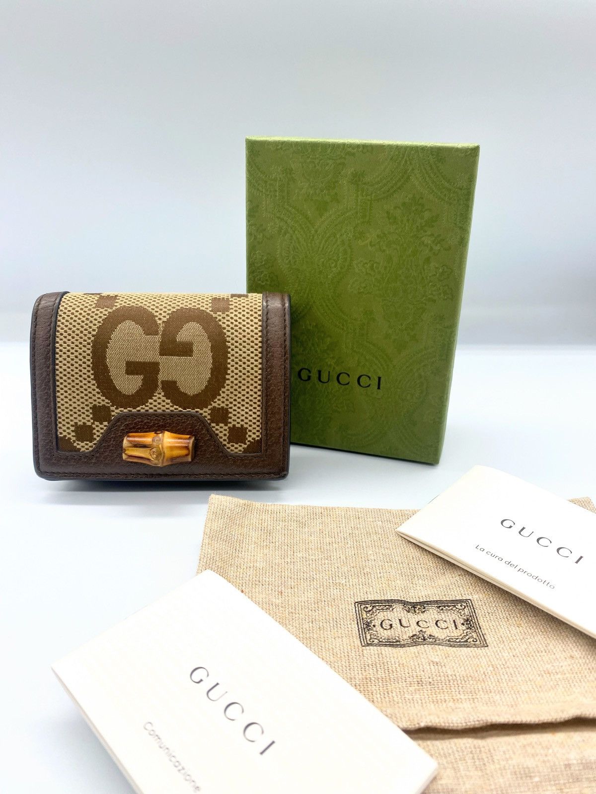 Gucci GUCCI Diana Jumbo GG Logo Bamboo Canvas Bifold Wallet Beige Size ONE SIZE - 1 Thumbnail