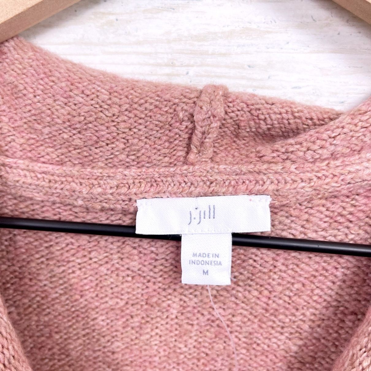 J Jill Draped Funnel Neck Sweater Pink Stretch Wool Blend