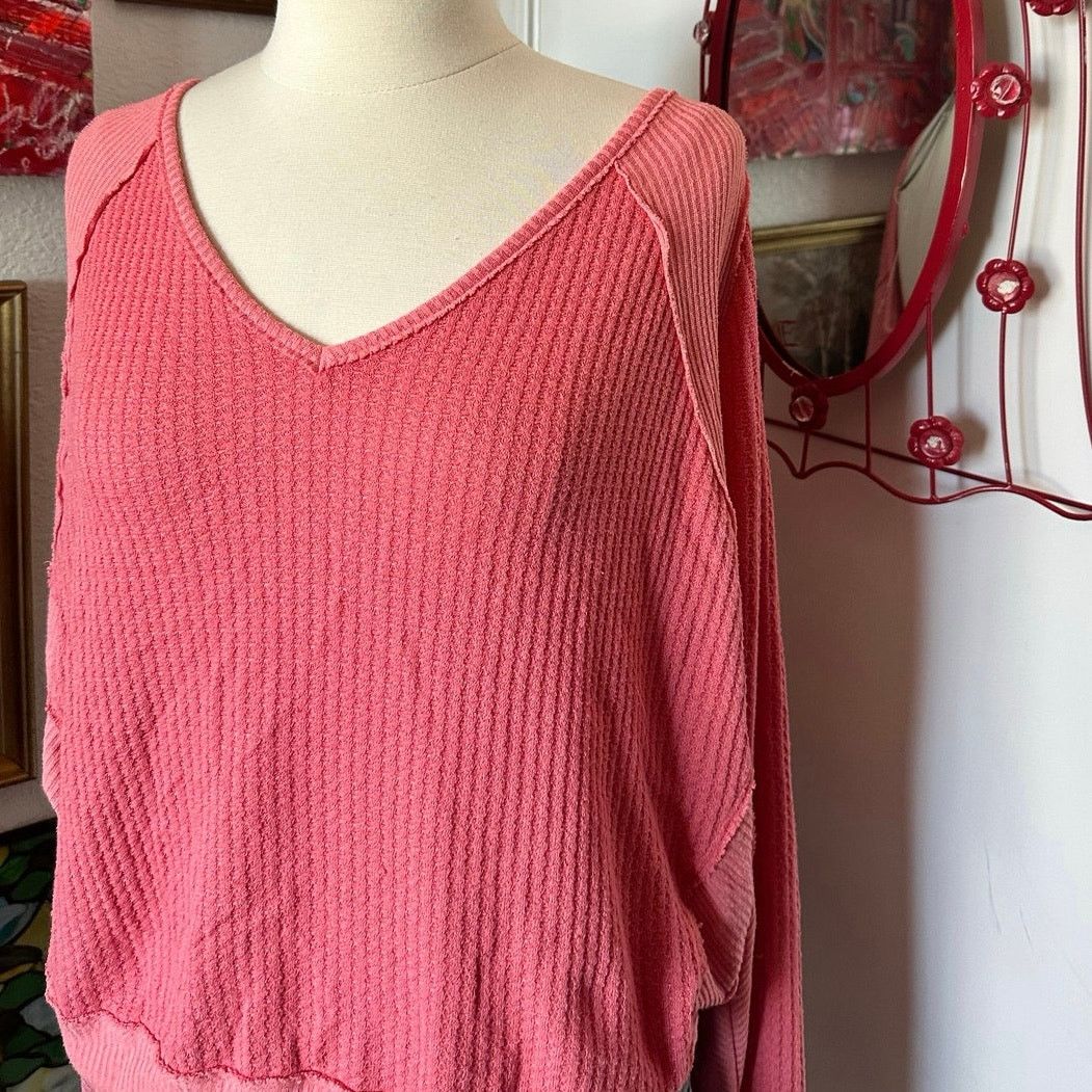 Free People we the free free people pink waffle knit long sleeve shirt Size M / US 6-8 / IT 42-44 - 2 Thumbnail