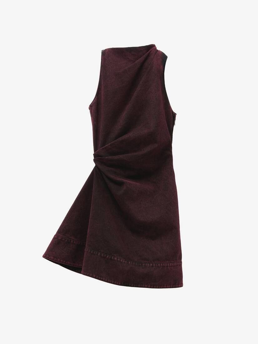 Alexander McQueen o1srvl11e0226 Overdyed Denim Mini Dress In Bordeaux Size S / US 4 / IT 40 - 1 Thumbnail