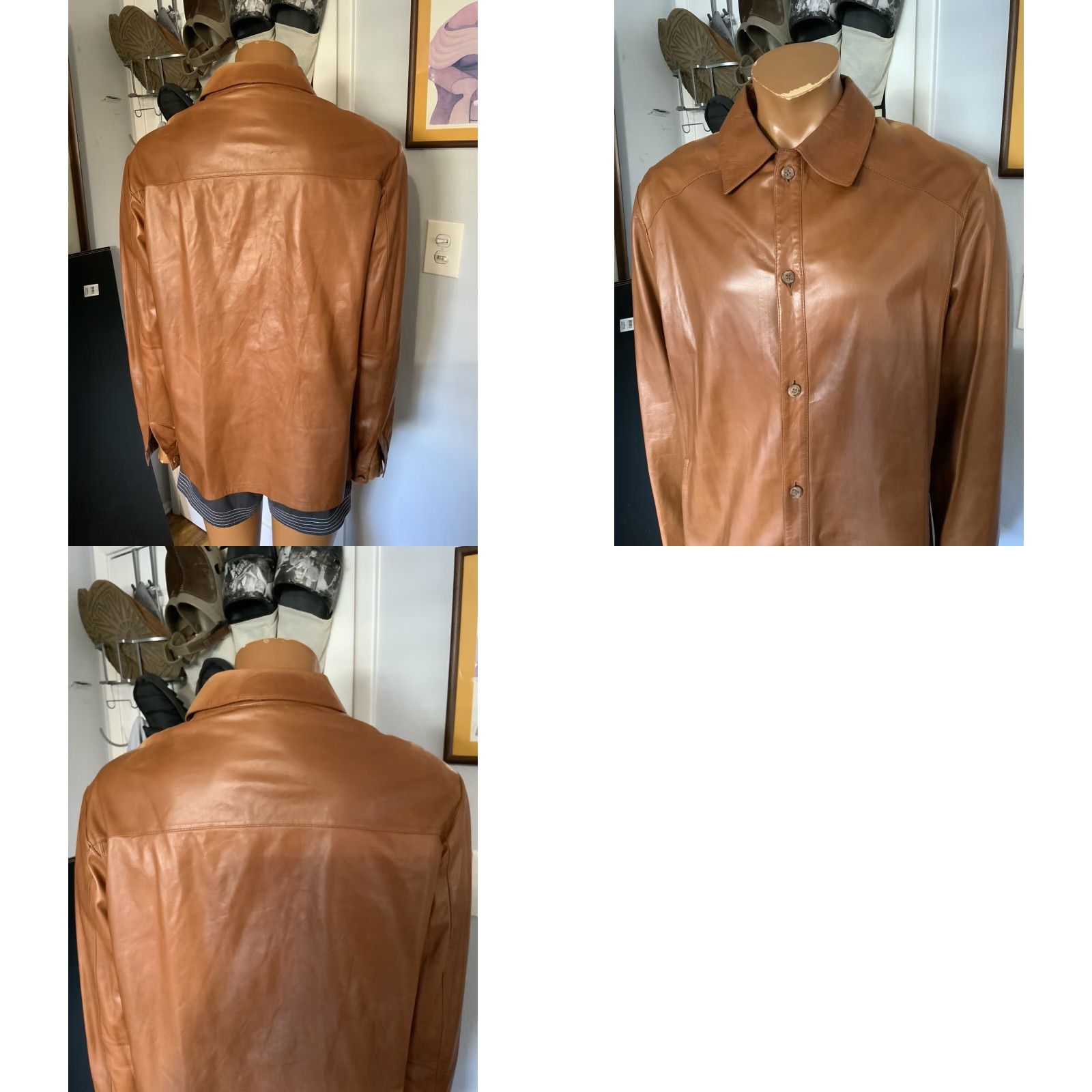 Vintage VINTAGE Glenn Laiken Alandales Nappa Leather Tobacco Brown Button Shacket 42 Mens Shirt/Shacket Small details Size US XL / EU 56 / 4 - 9 Thumbnail