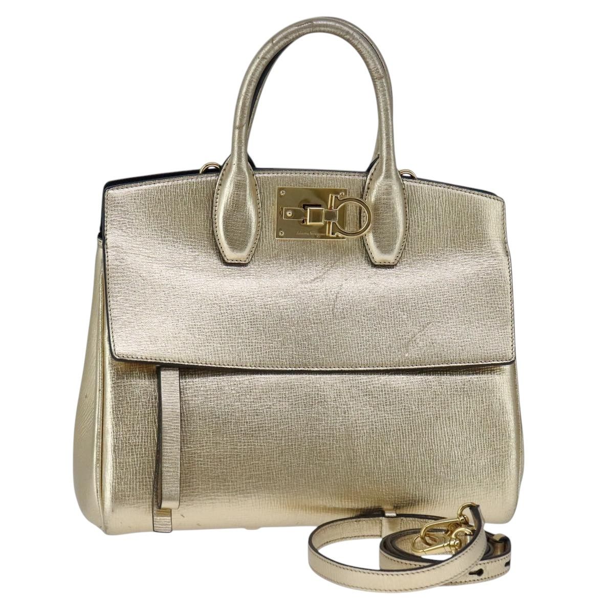 Salvatore Ferragamo Gancini Gold Leather Handbag (Pre-Owned) Size ONE SIZE - 1 Thumbnail