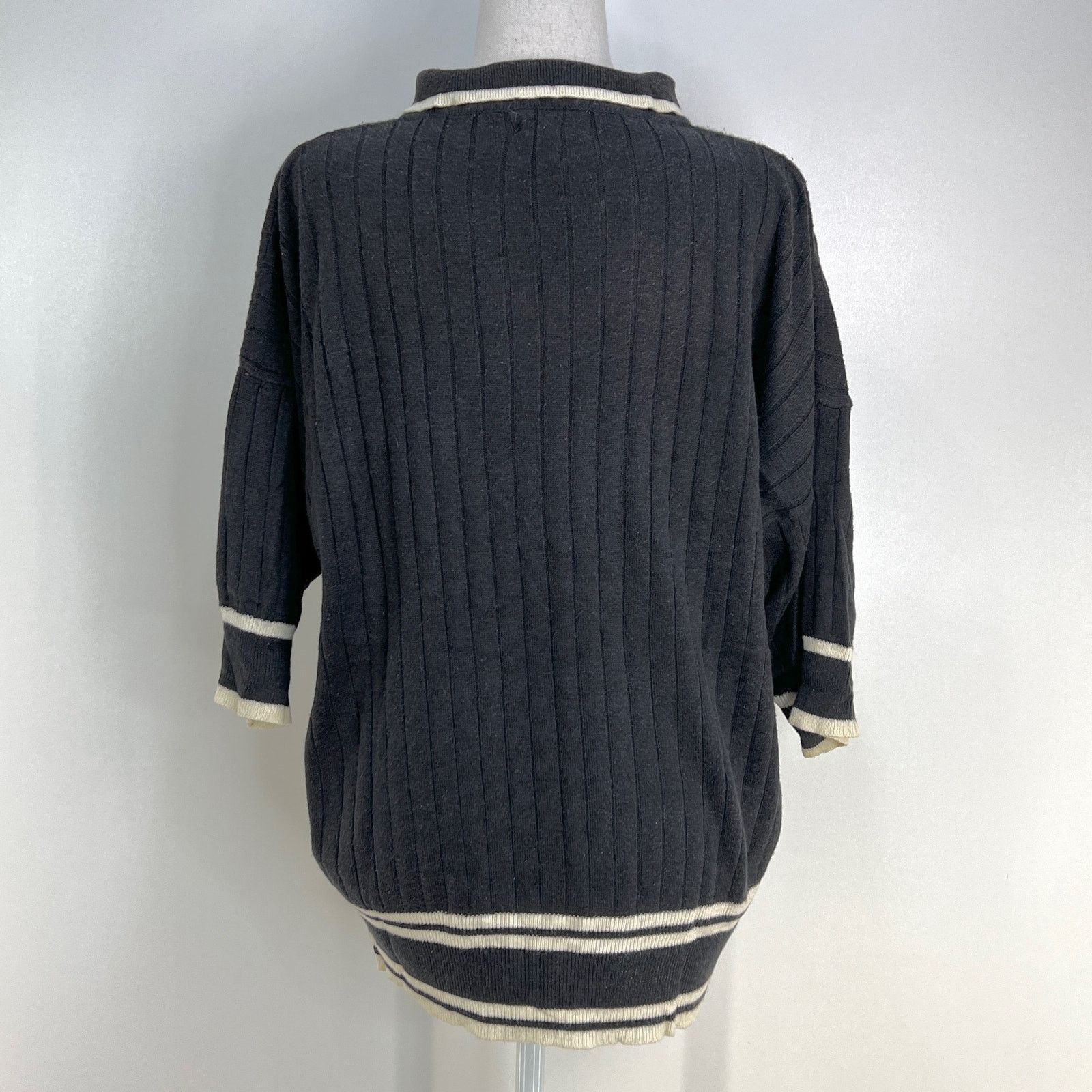Vintage Vintage Knit Lucca Top Black Ribbed Pullover Polo Sweater Size L / US 10 / IT 46 - 4 Thumbnail
