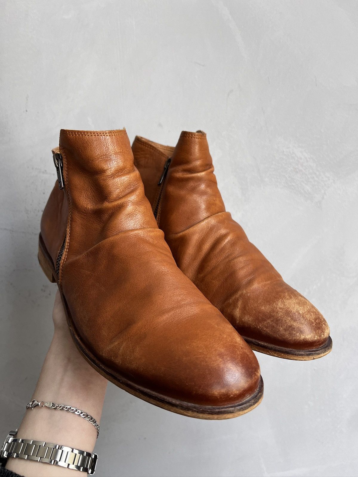 Other Orange Leather Ankle Boots Side guidi style Vintage Look Size US 9 / EU 42 - 2 Thumbnail