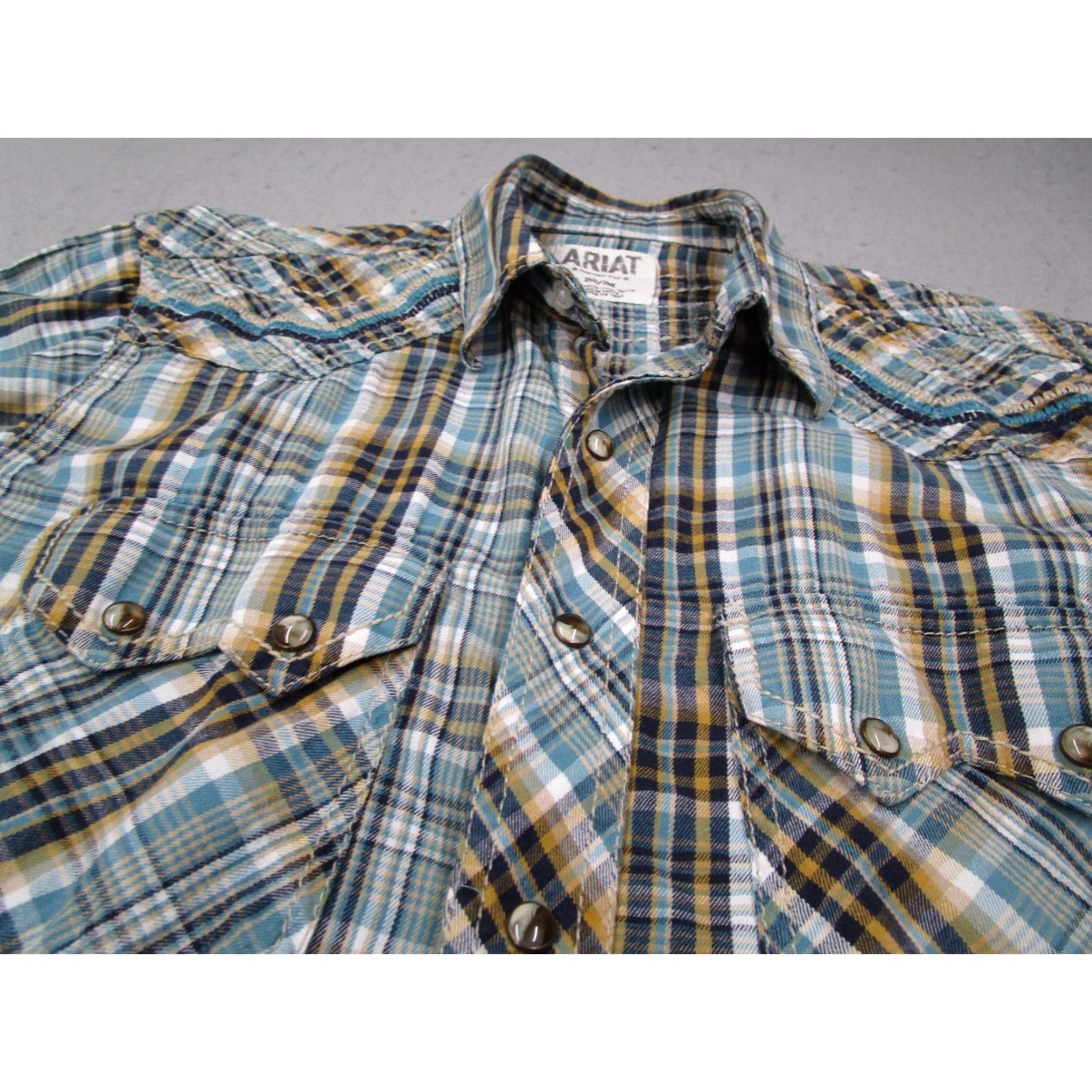 Ariat Ariat Mens Blue Long Sleeve Button Up Western Shirt Classic Fit Pearl Snaps Yoke Saw Tooth Pockets 100% Cotton Retro BTN-Up" Size US M / EU 48-50 / 2 - 2 Thumbnail