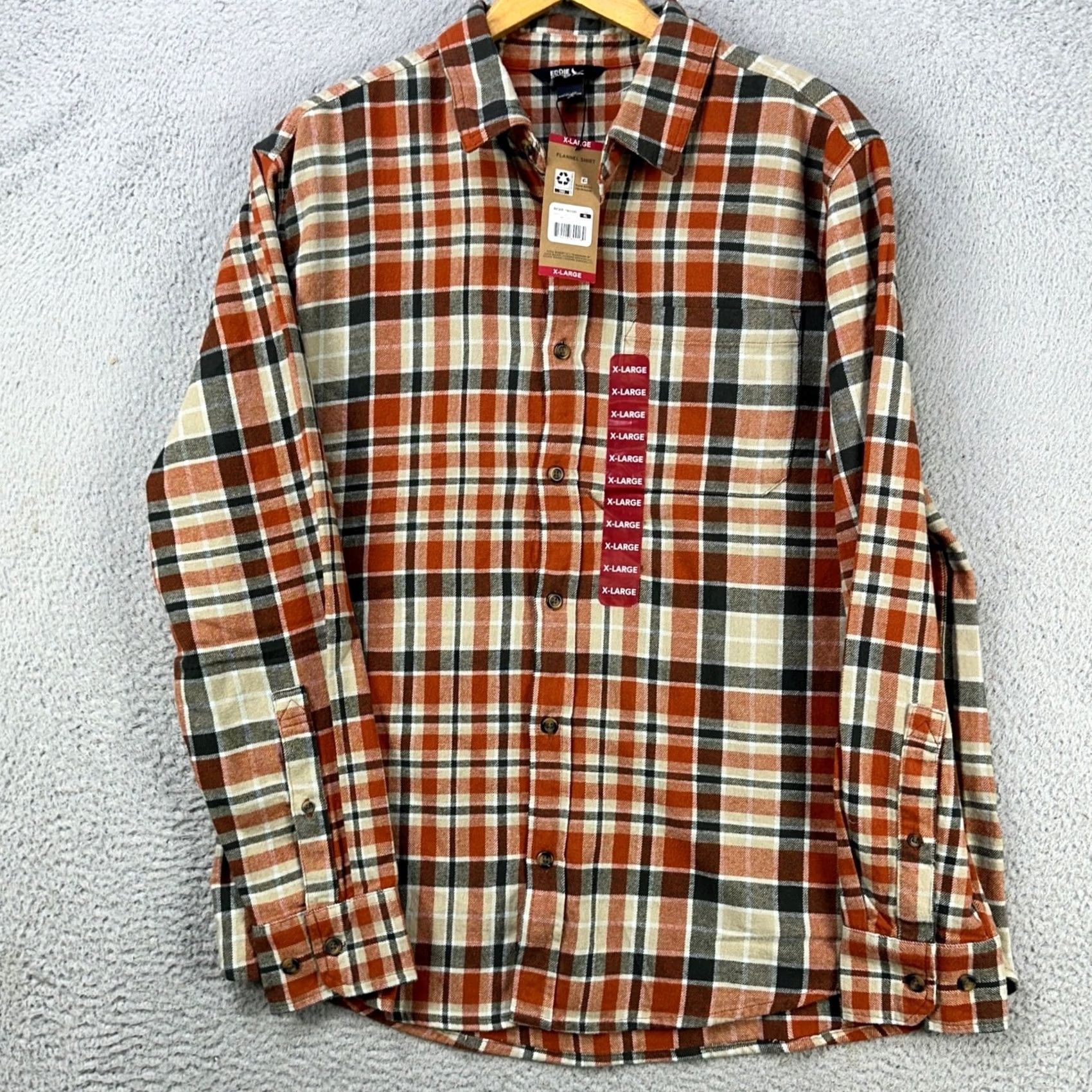 Eddie Bauer Eddie Bauer Flannel Shirt Mens XL Orange Gray Plaid Button Up 100% Cotton NEW Size US XL / EU 56 / 4 - 3 Thumbnail