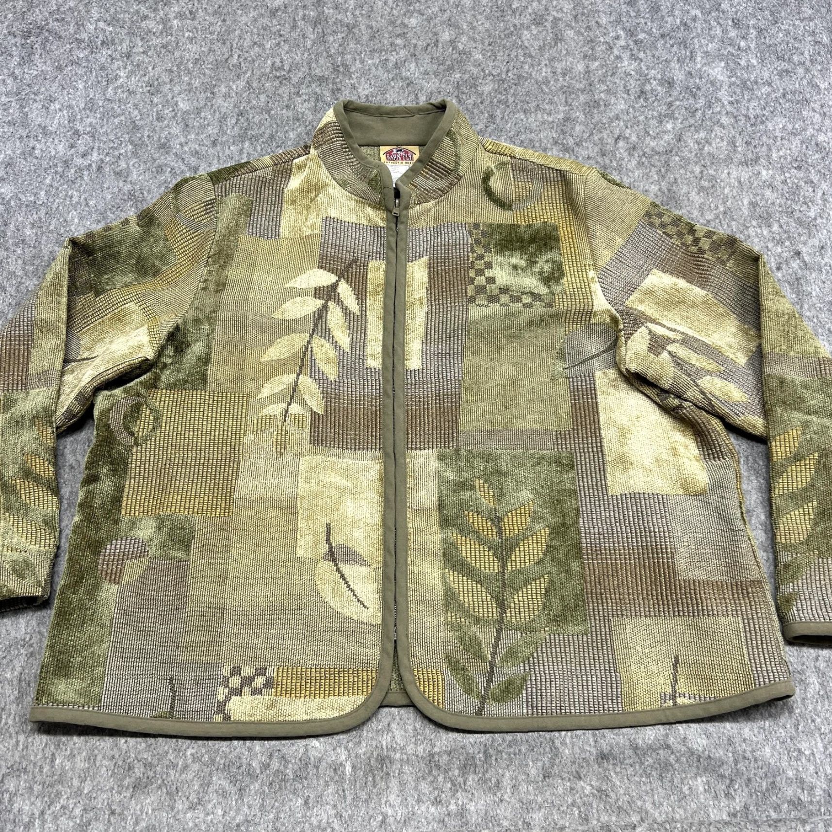 Vintage VINTAGE Barn Fly Jacket Womens 2X Green Geometric Leaf Zip Tapestry Collared Size XXL / US 16-18 / IT 52-54 - 3 Thumbnail