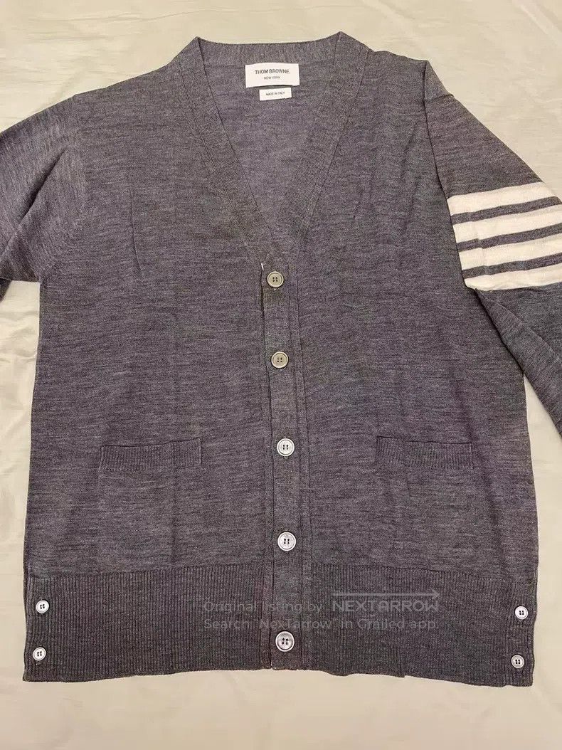 Thom Browne Gray four-stripe wool cardigan