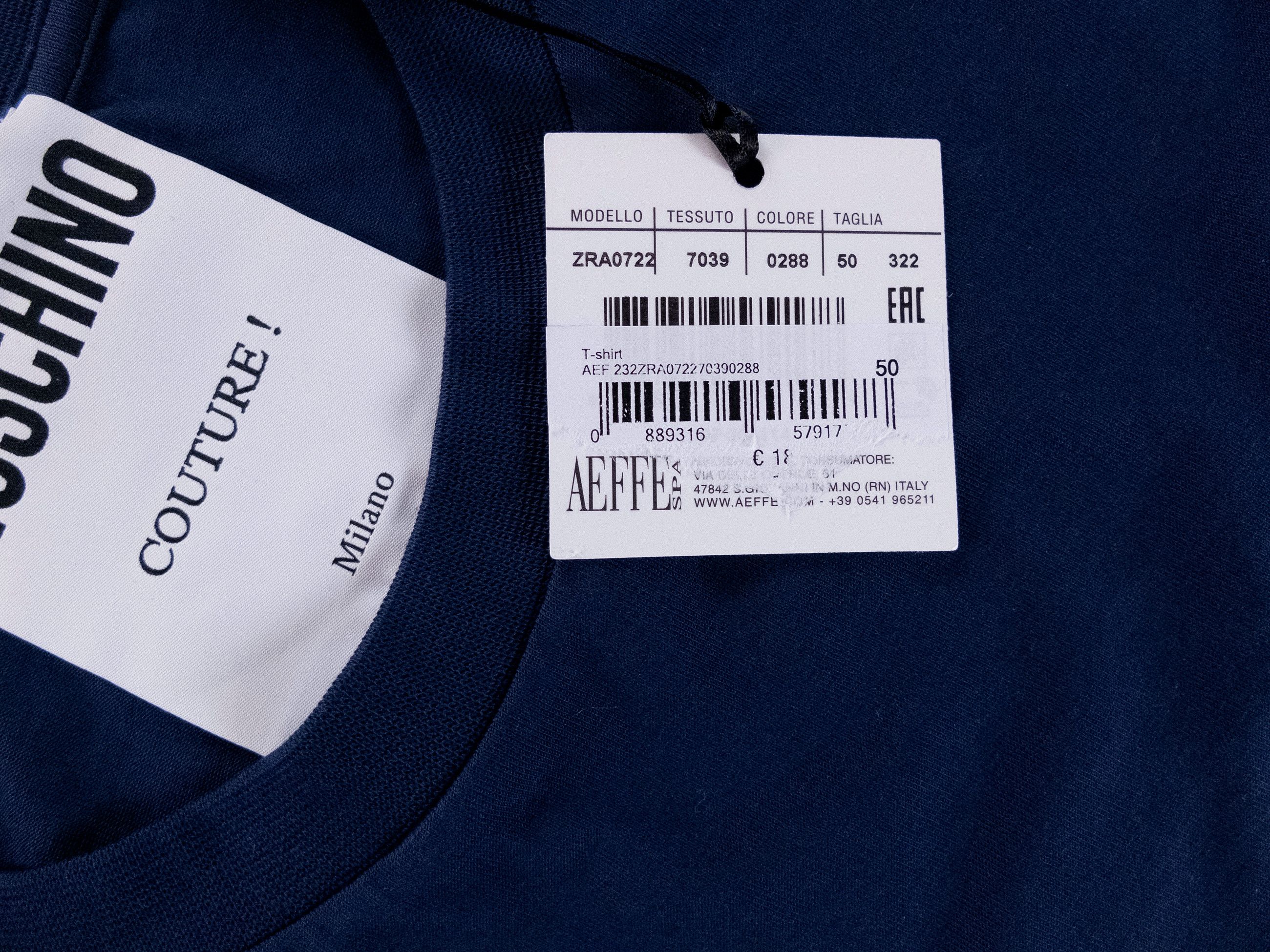 Moschino MOSCHINO Couture blue rubber chest logo t-shirt Large 50 Size US L / EU 52-54 / 3 - 3 Thumbnail