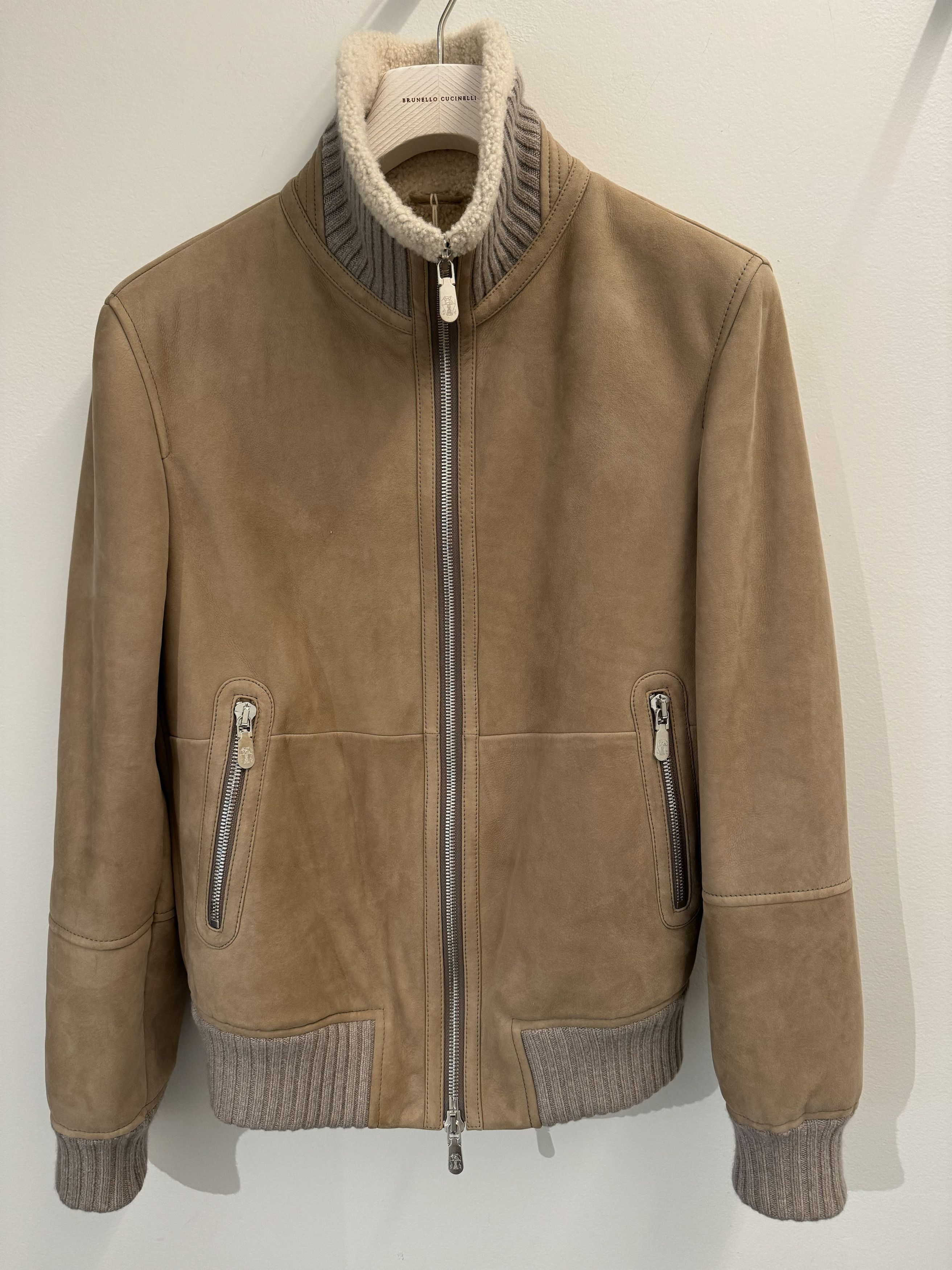 Brunello Cucinelli Suede Curly Shearling Bomber Jacket Size US XS / EU 42 / 0 - 1 Preview