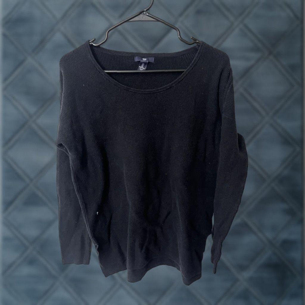 Gap GAP Stretch Women’s Round Neck Solid Sweater Large Black Ribbed Size L / US 10 / IT 46 - 1 Thumbnail