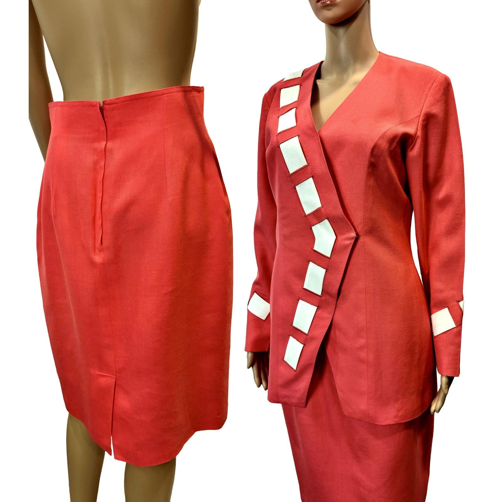Vintage Vintage 80s Coral Power Suit Minimalist Asymmetric Set SMALL Size S / US 4 / IT 40 - 9 Thumbnail