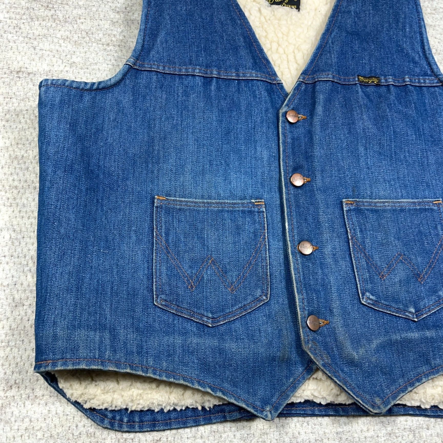 Wrangler VINTAGE Wrangler Denim Vest Men XL Blue Jeans No Fault Sherpa Lined 70s 80s USA Wrangler Size US 36 / EU 52 - 4 Thumbnail