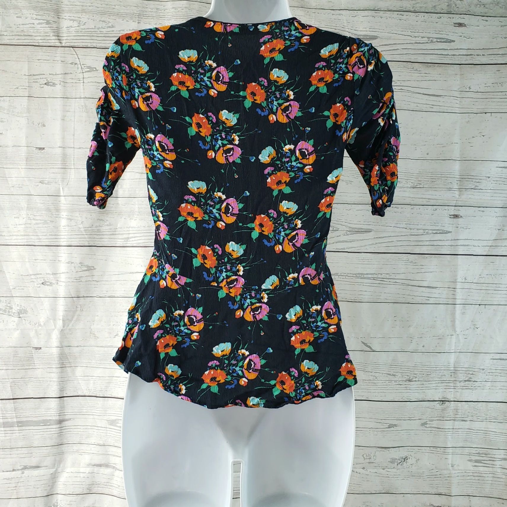 Zara Zara Blouse XS Pink Floral V-Neck Viscose Womens Shirt Size XS / US 0-2 / IT 36-38 - 3 Thumbnail