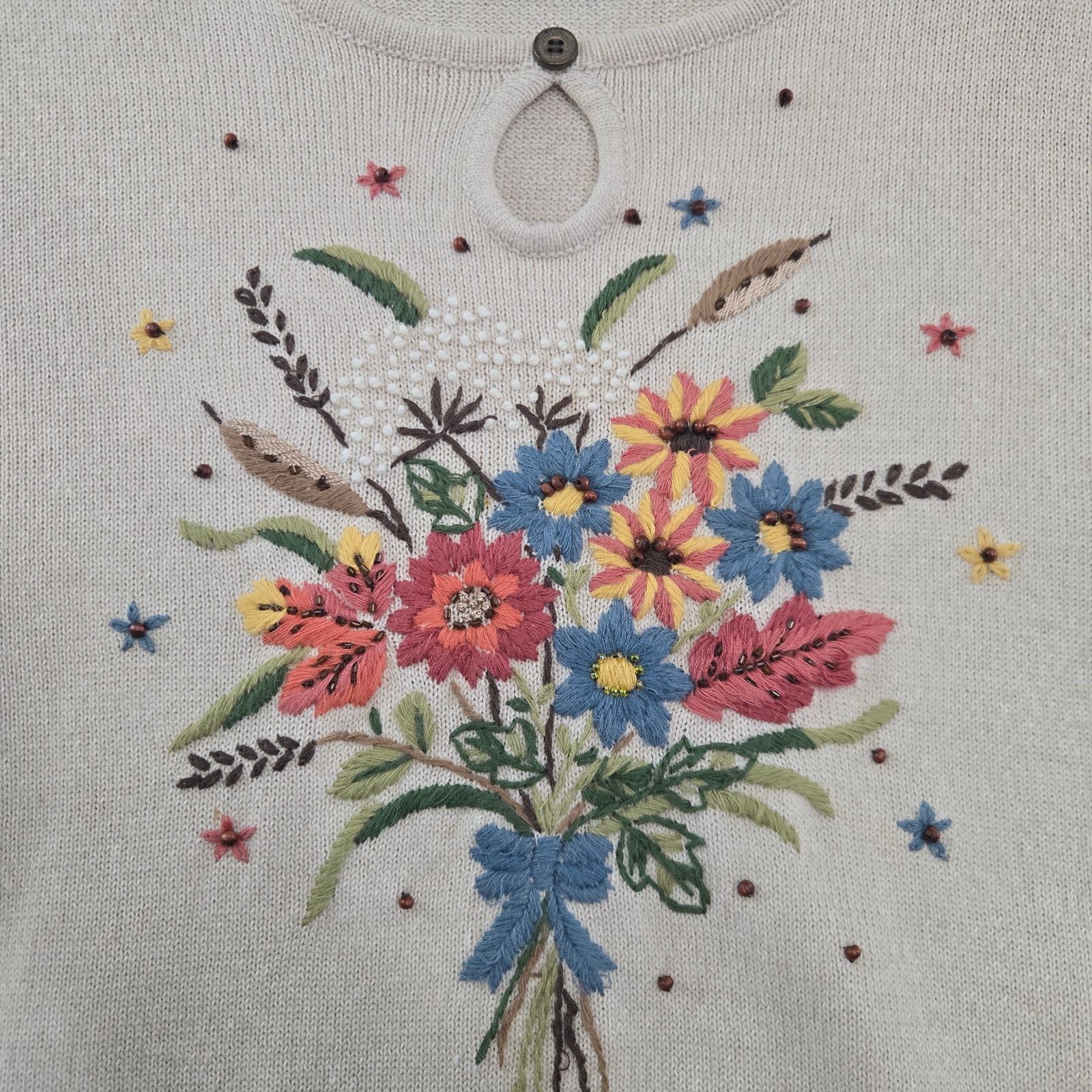 Vintage Vintage Floral Embroidered Knit Sweater Size Medium Size M / US 6-8 / IT 42-44 - 4 Thumbnail