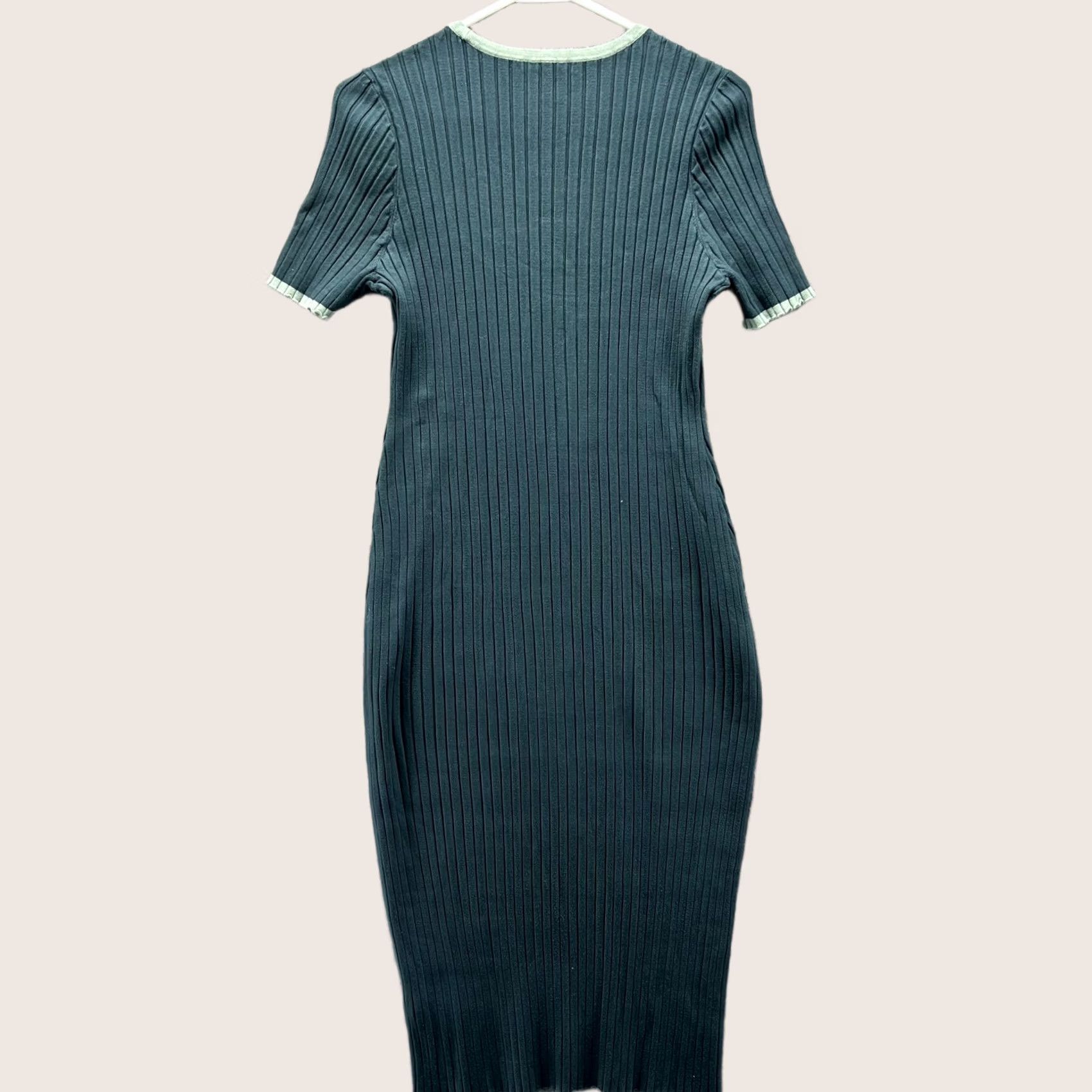 Madewell Madewell Dress Womens 2XL Green Ribbed Knit Short Sleeve Midi Bodycon Crewneck Size 40" / US 18 - 1 Thumbnail