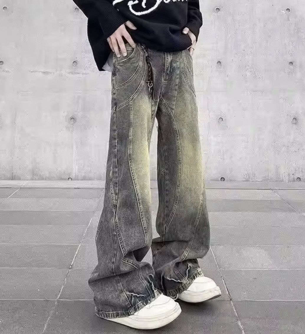 Japanese Brand Kinuka x ishi Flared Jeans Men Wide Leg Baggy Trousers Size US 31 - 1 Thumbnail