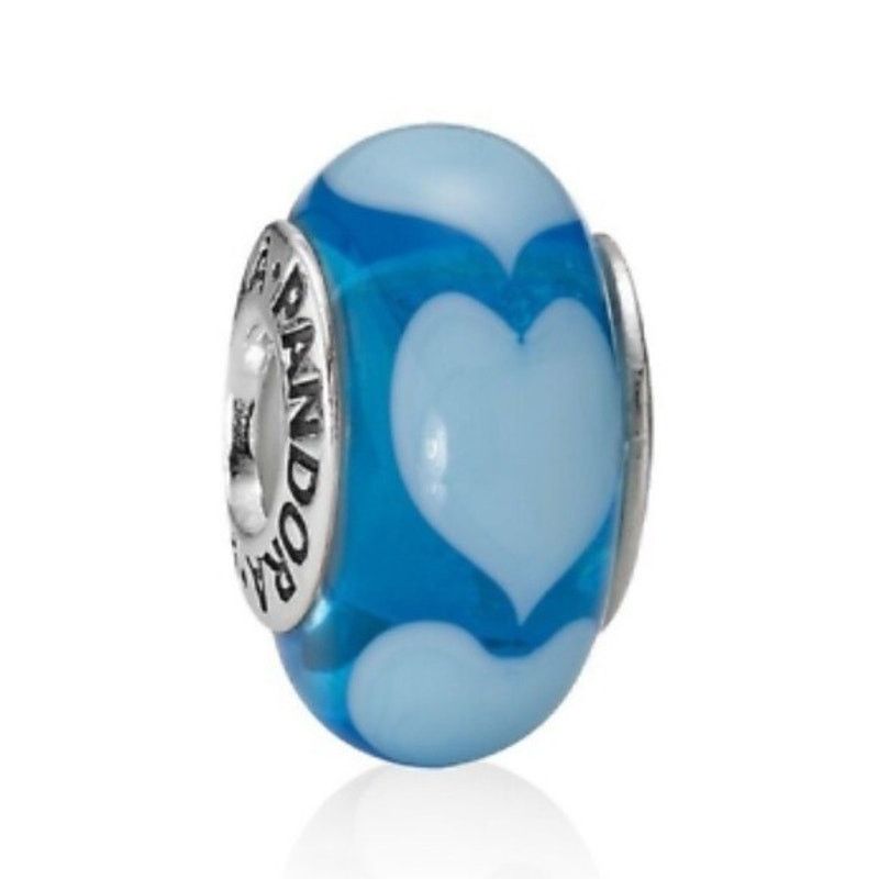 pandora Pandora Sterling Silver Blue Love Hearts Murano Glass Charm Size ONE SIZE - 1 Thumbnail