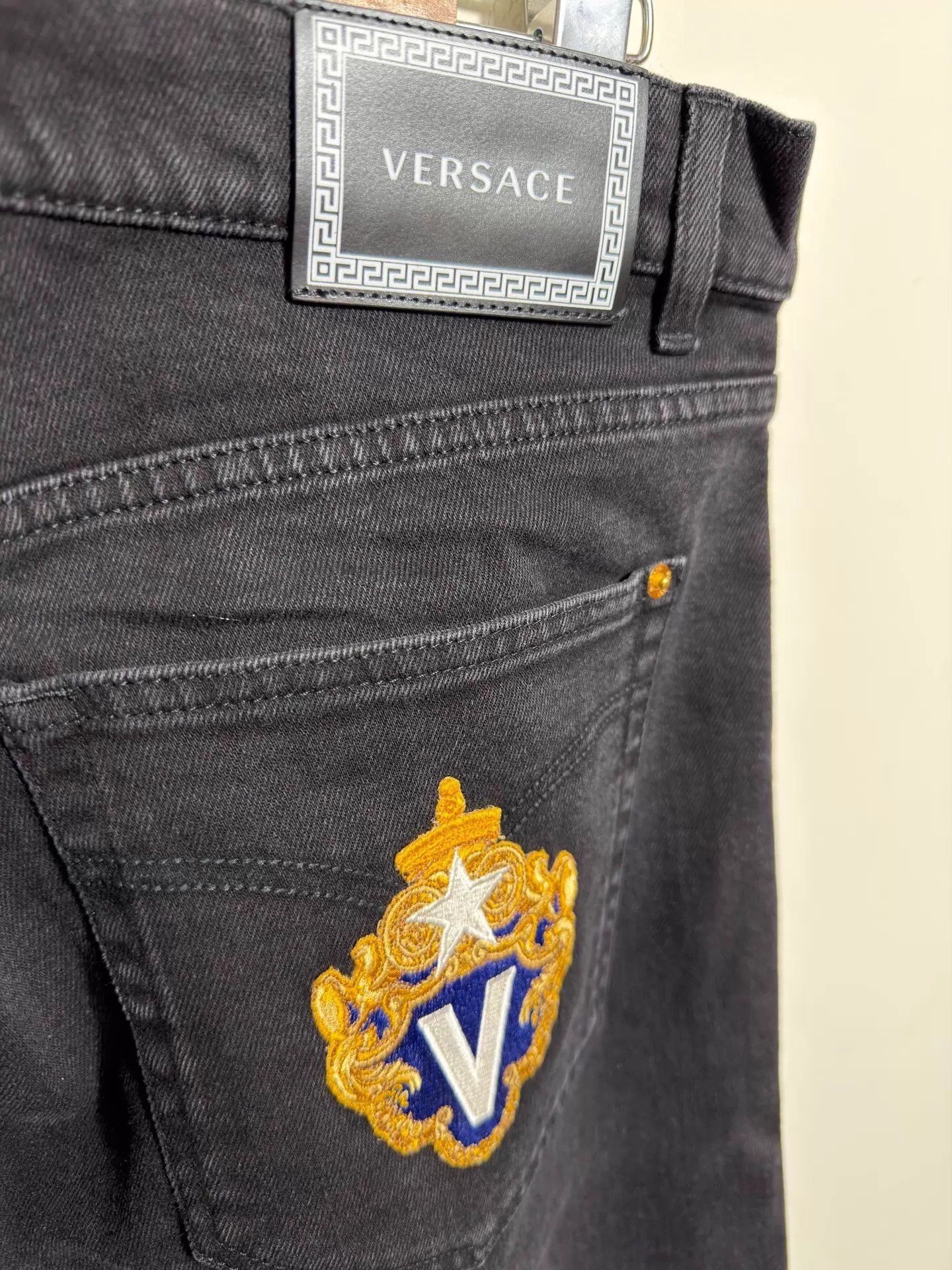 Versace Versace V Logo Embroidered Slim Black/Gray Jeans 37 Size US 37 - 6 Thumbnail