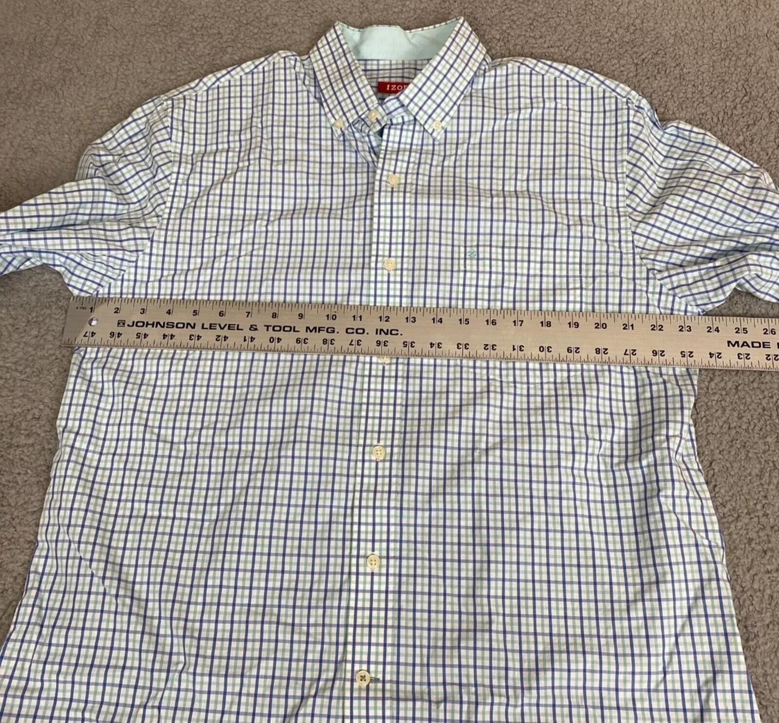 Izod Men's L Large Blue/Aqua Long Sleeve Cotton Casual Button Up Size 42R - 8 Thumbnail