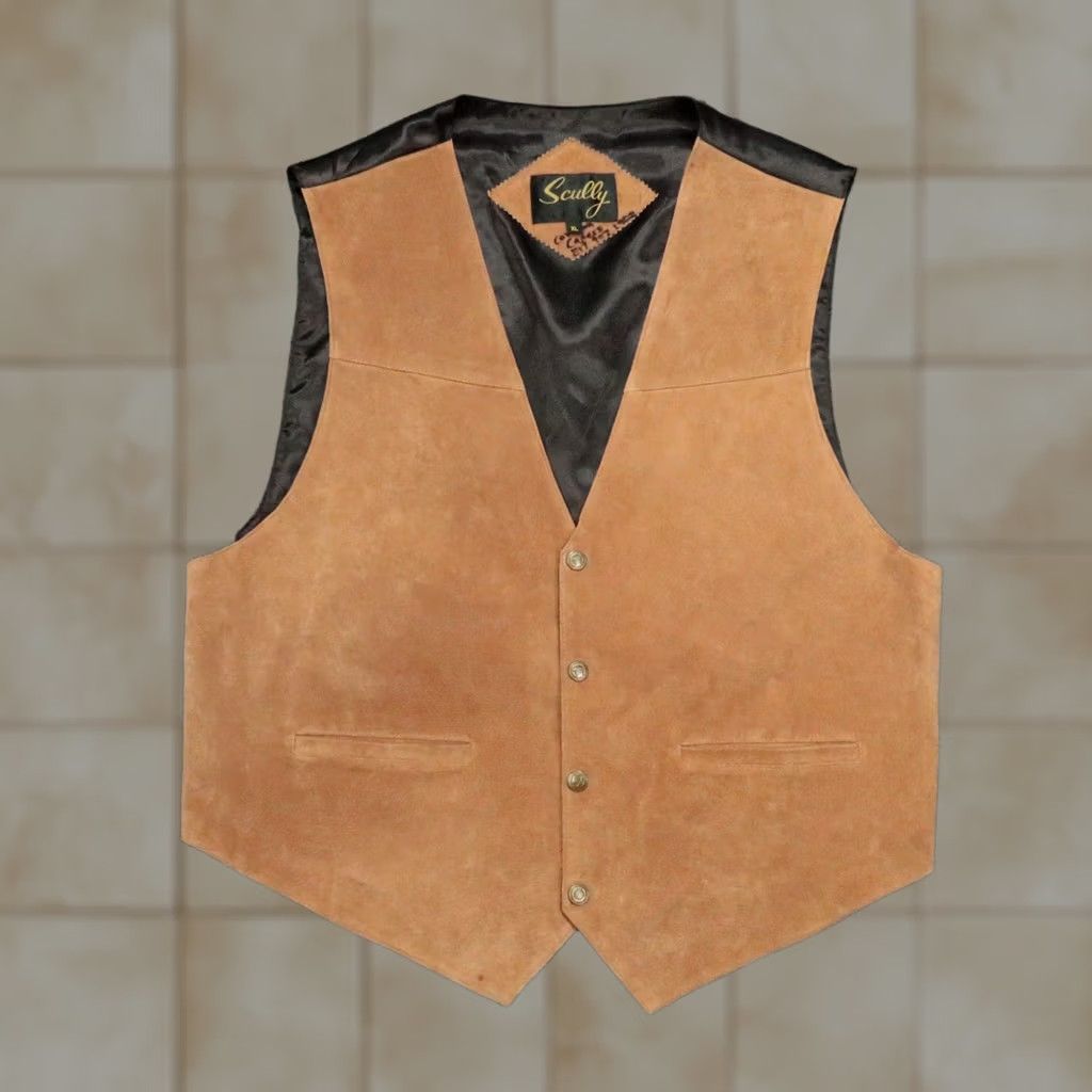 Scully Scully Vest Mens XL Tan Suede Leather Western Snap Button Lined Cowboy Vest Size US XL / EU 56 / 4 - 1 Thumbnail