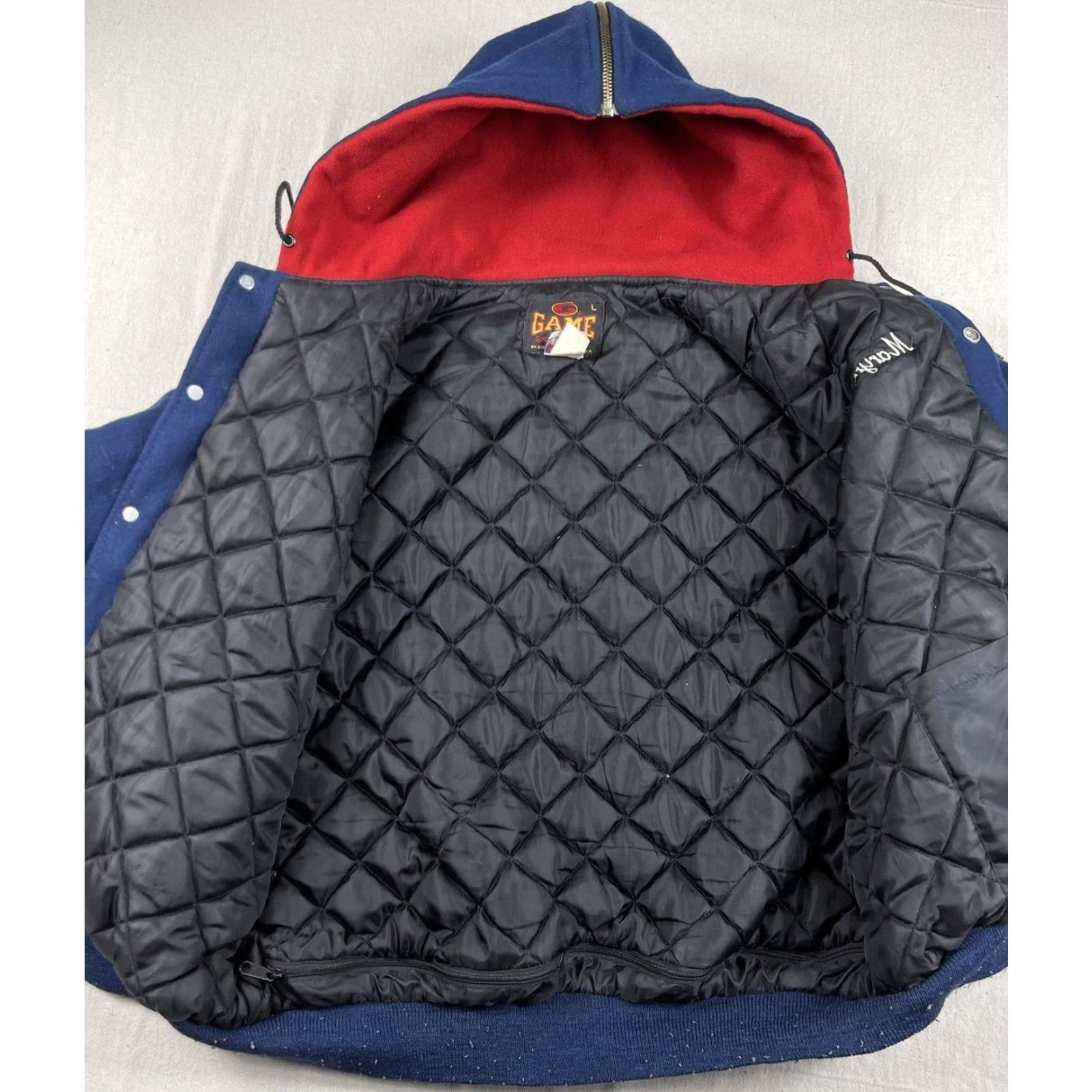 Vintage VINTAGE GAME Varsity Jacket | Jacket | Men L Blue Quilted Lined Wool Accents Band Collar 80s 90s Music School Athletic Concert Fall Spring Winter USA Size US L / EU 52-54 / 3 - 3 Thumbnail