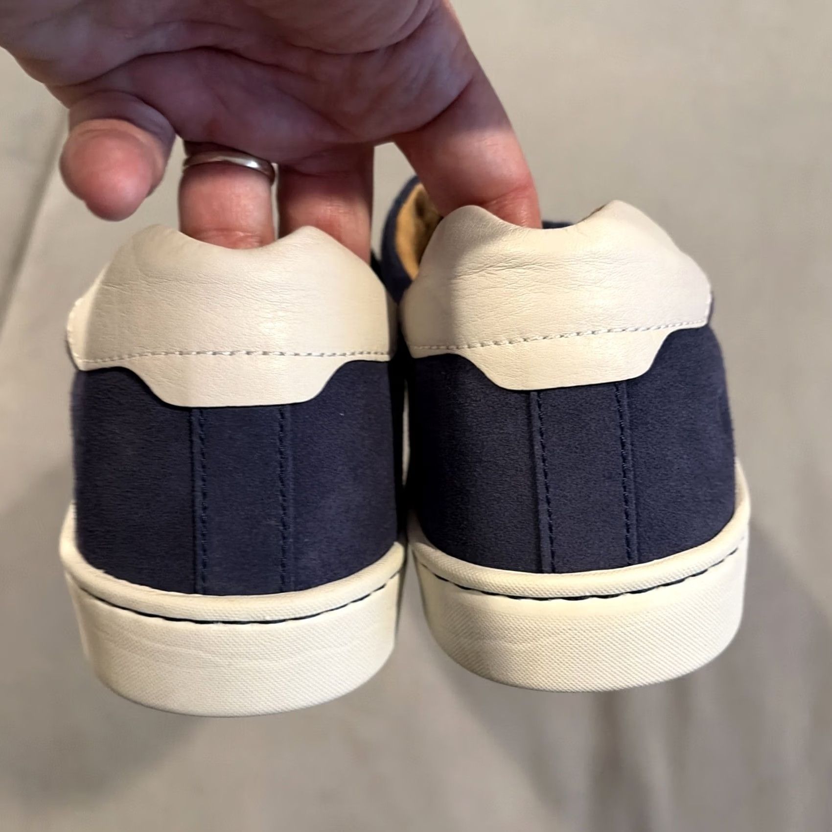 Born Born Navy Blue Suede Slip On Sneakers Size 13M Mens Casual Shoes Rubber Outsole Leather Lining Cushioned Comfort White Stripes Size US 13 / EU 46 - 3 Thumbnail