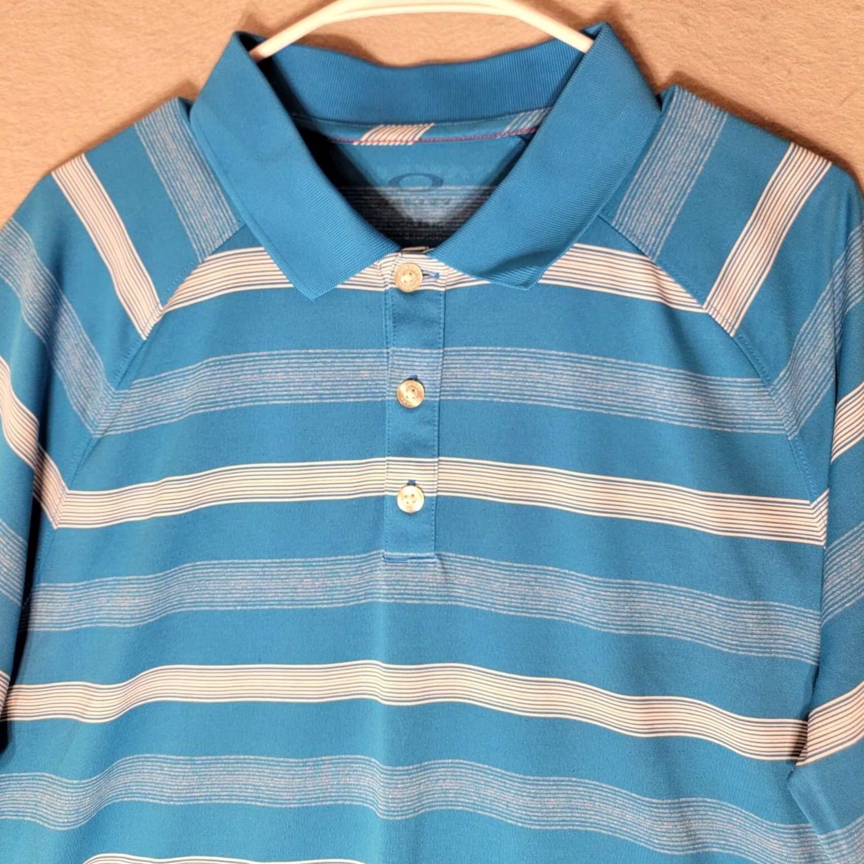 Oakley Oakley Golf Polo Shirt Mens L Regular Fit Blue Stripe OHydrolix Athletic Performance Shirt Size US L / EU 52-54 / 3 - 3 Thumbnail
