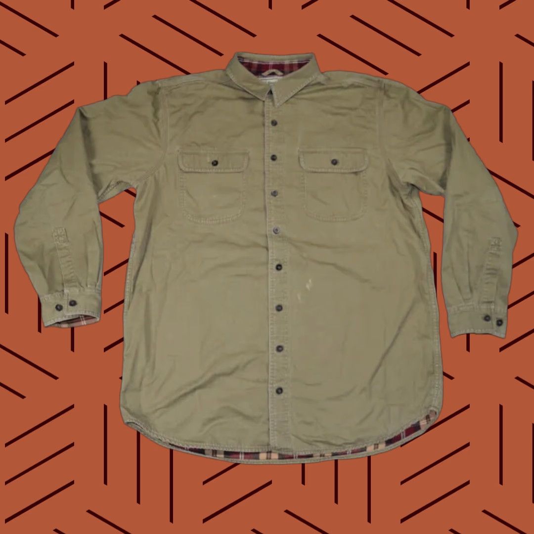Vintage L.L. BEAN MENS FLANNEL LINED HURRICANE WORK SHIRT LT KHAKI BUTTON-UP BIG & TALL Size US L / EU 52-54 / 3 - 1 Thumbnail