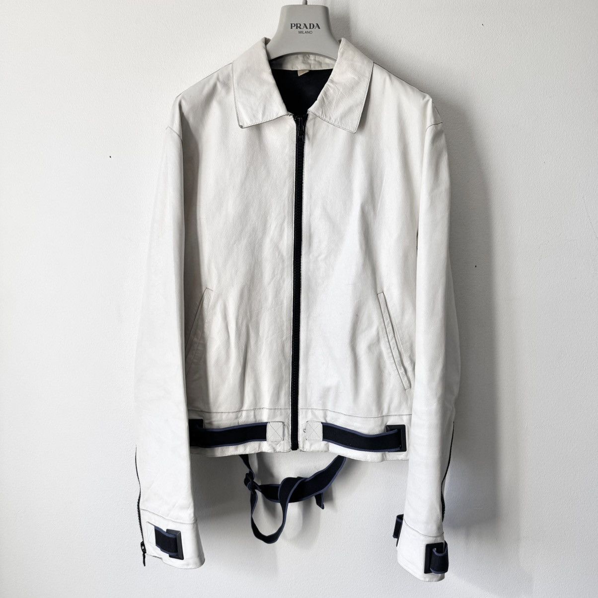 Miu Miu Miu Miu SS2000 White Belted Leather Blouson Jacket Size US L / EU 52-54 / 3 - 1 Thumbnail