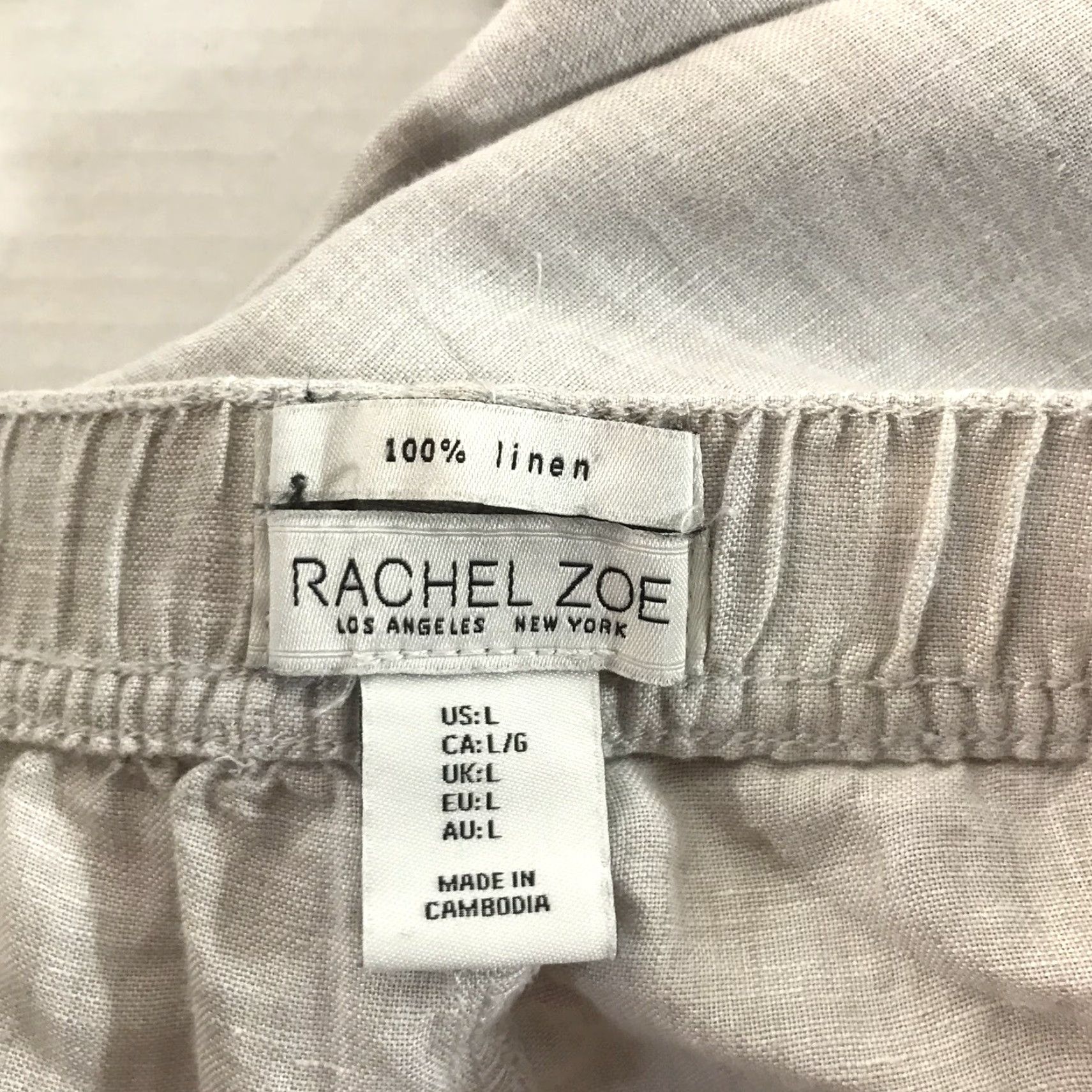 Rachel Zoe Rachel Zoe Linen Cargo Pants Womens Size L Beige Drawstring Lightweight Comfort Pockets Size 36" / US 14 / IT 50 - 3 Thumbnail