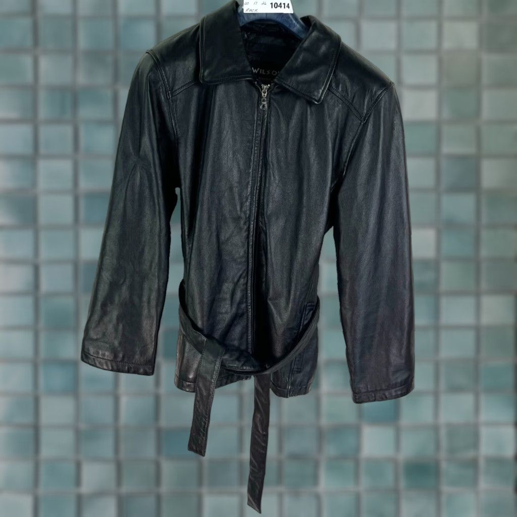 Vintage Wilsons Leather Black Coat Mid-Length Tie Belt Women's Size Large L Satin Jacket Size L / US 10 / IT 46 - 1 Thumbnail