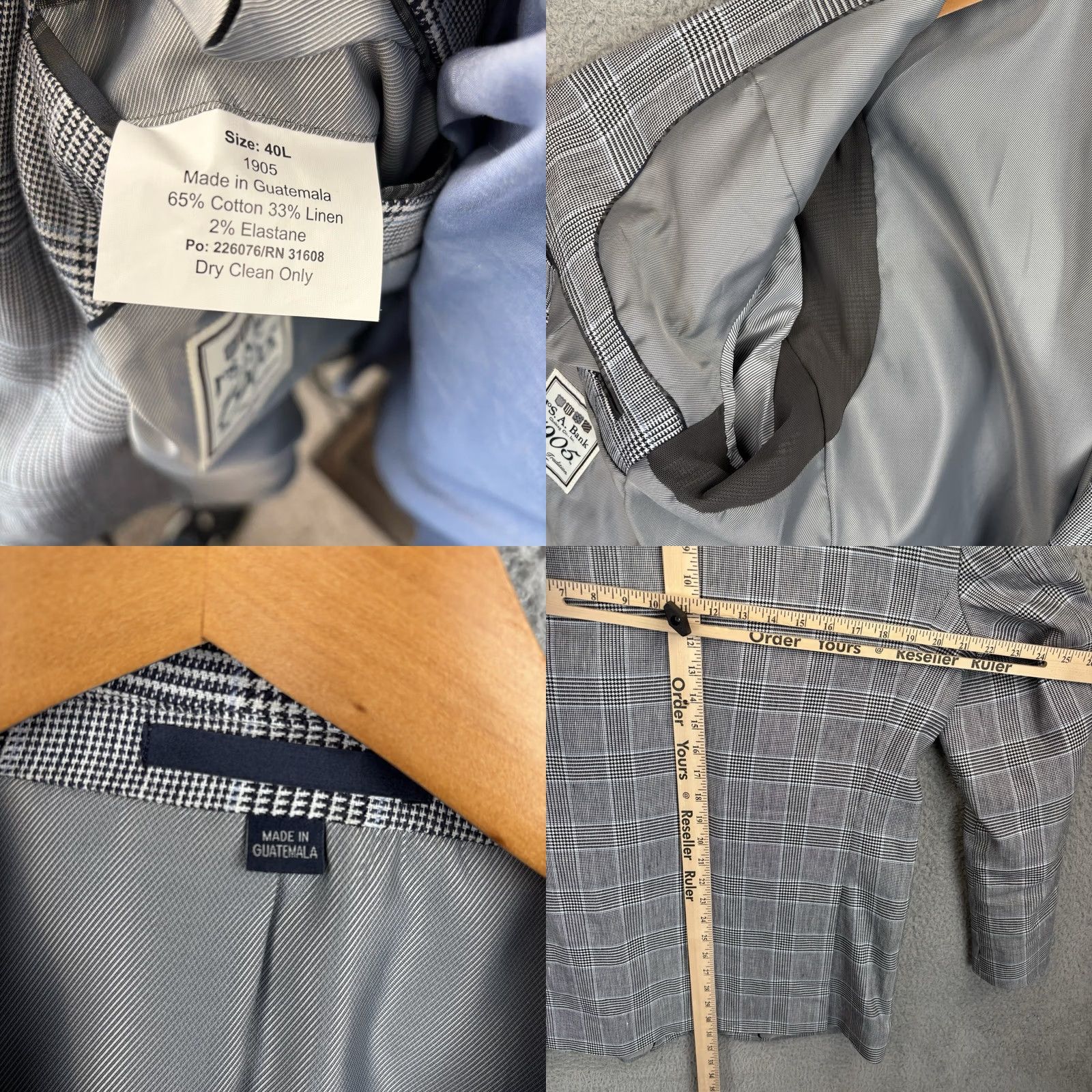 Jos. A. Bank Jos A Bank Blazer Mens 40L White Navy Glen Plaid Sport Coat Cotton Linen Blend Regular Long Notch JAB 80s 90s Classic Designer USA Mens Size 40R - 8 Thumbnail