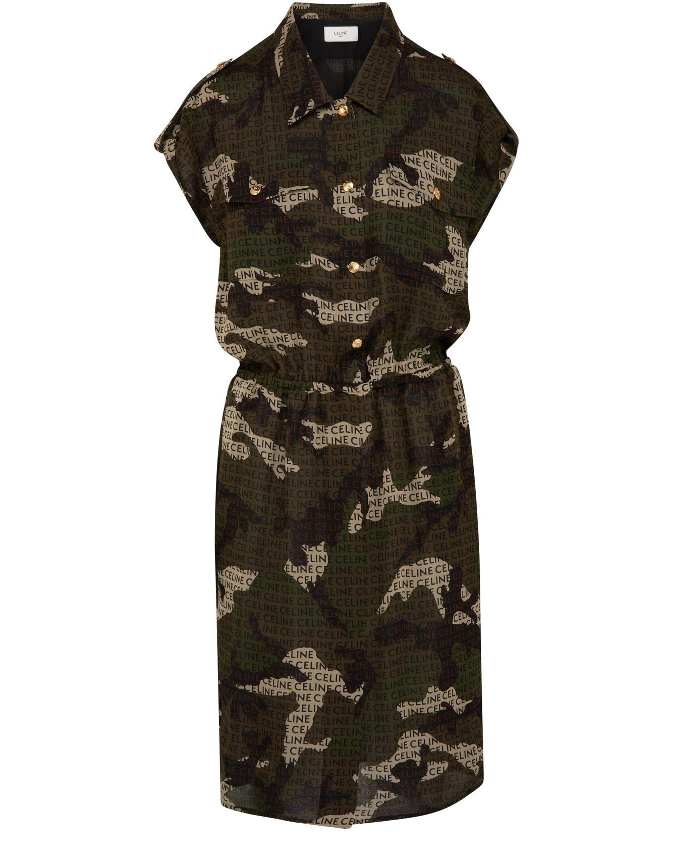 image of Celine O1W1Db10324 Shirt Dress In Camouflage, Women's (Size Small)