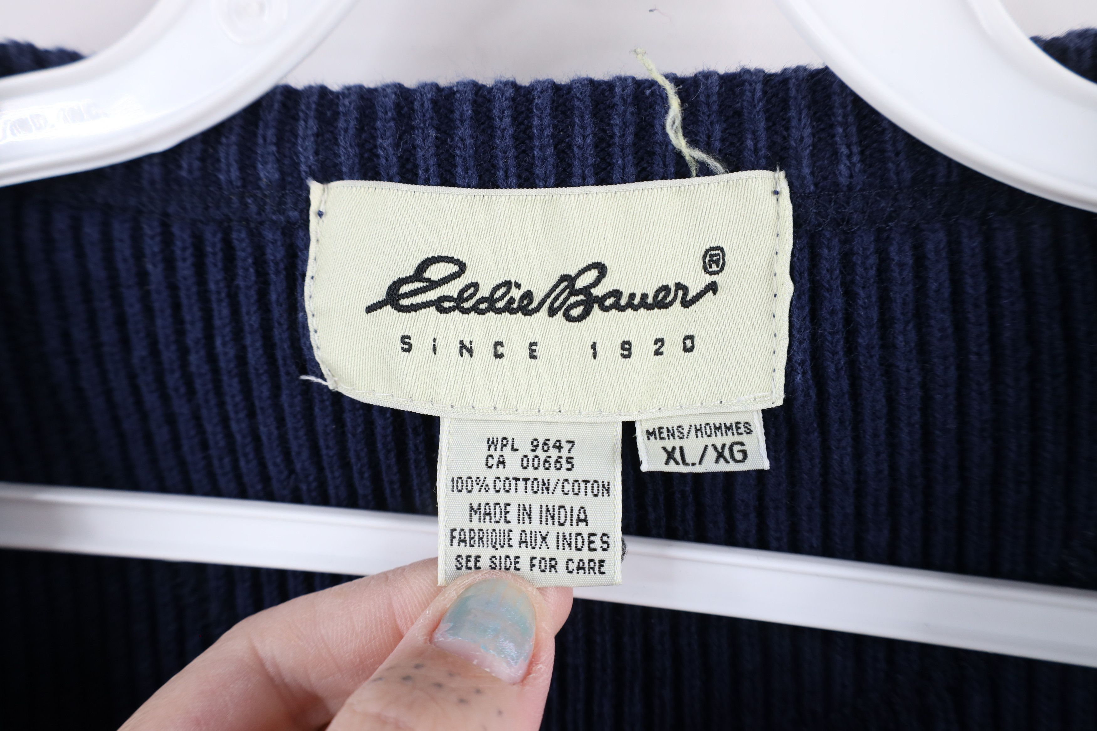 Eddie Bauer × Vintage Vintage 90s Eddie Bauer Cotton Ribbed Knit Sweater Blue Size ONE SIZE - 4 Thumbnail