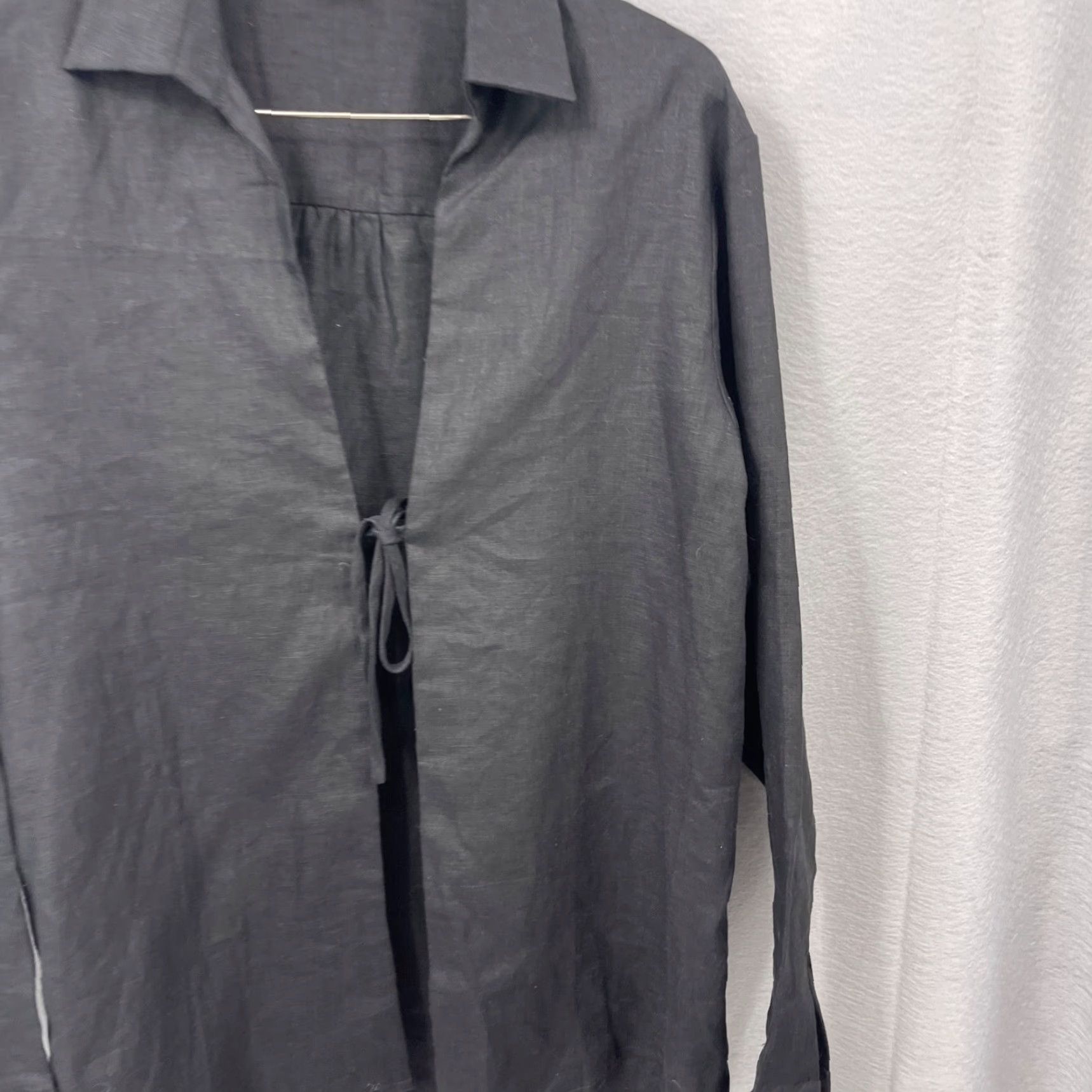 Vintage VINTAGE Monday Linen Oversized Shirt Womens Casual Long Sleeve Button-Up Tunic Black 90s Size ONE SIZE - 5 Thumbnail