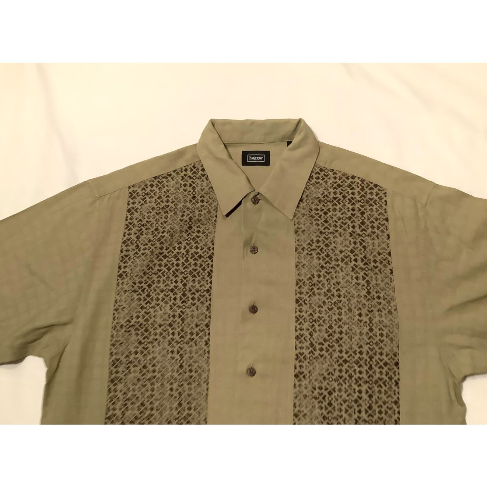 Haggar Haggar Shirt Mens M Beige Silk Geometric Panel Short Sleeve Button Front Size US M / EU 48-50 / 2 - 2 Thumbnail