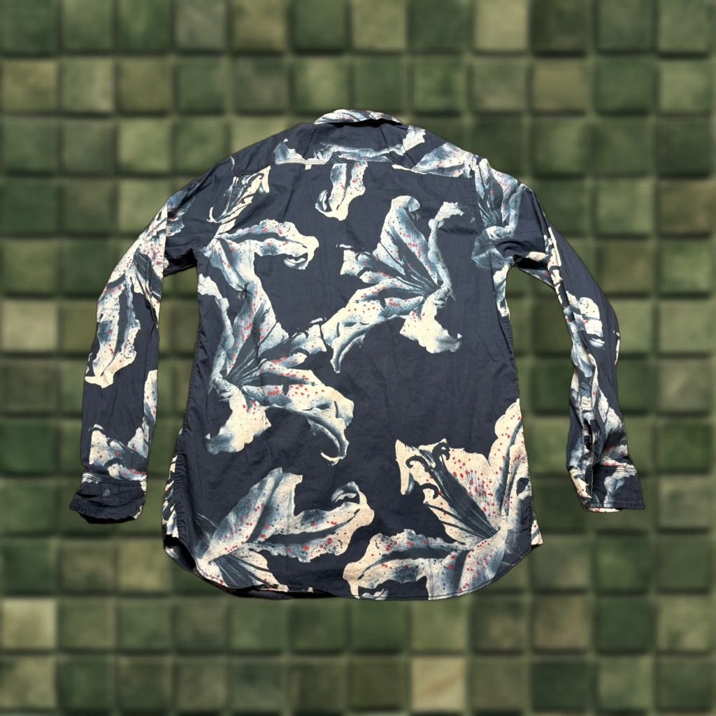 Diesel Shirt XL Blue Floral Flower Print Snap Buttons Casual Holiday Mens