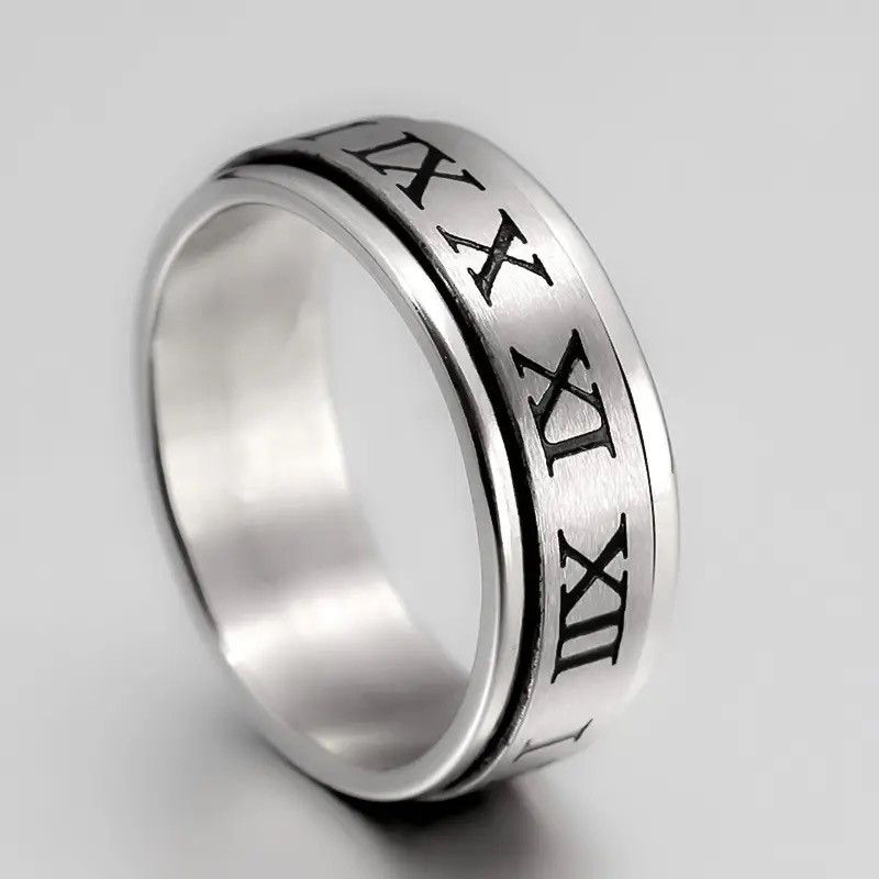 Jewelry × Vintage Silver Roman Numerals Ring Size 7-12 Size ONE SIZE - 4 Thumbnail